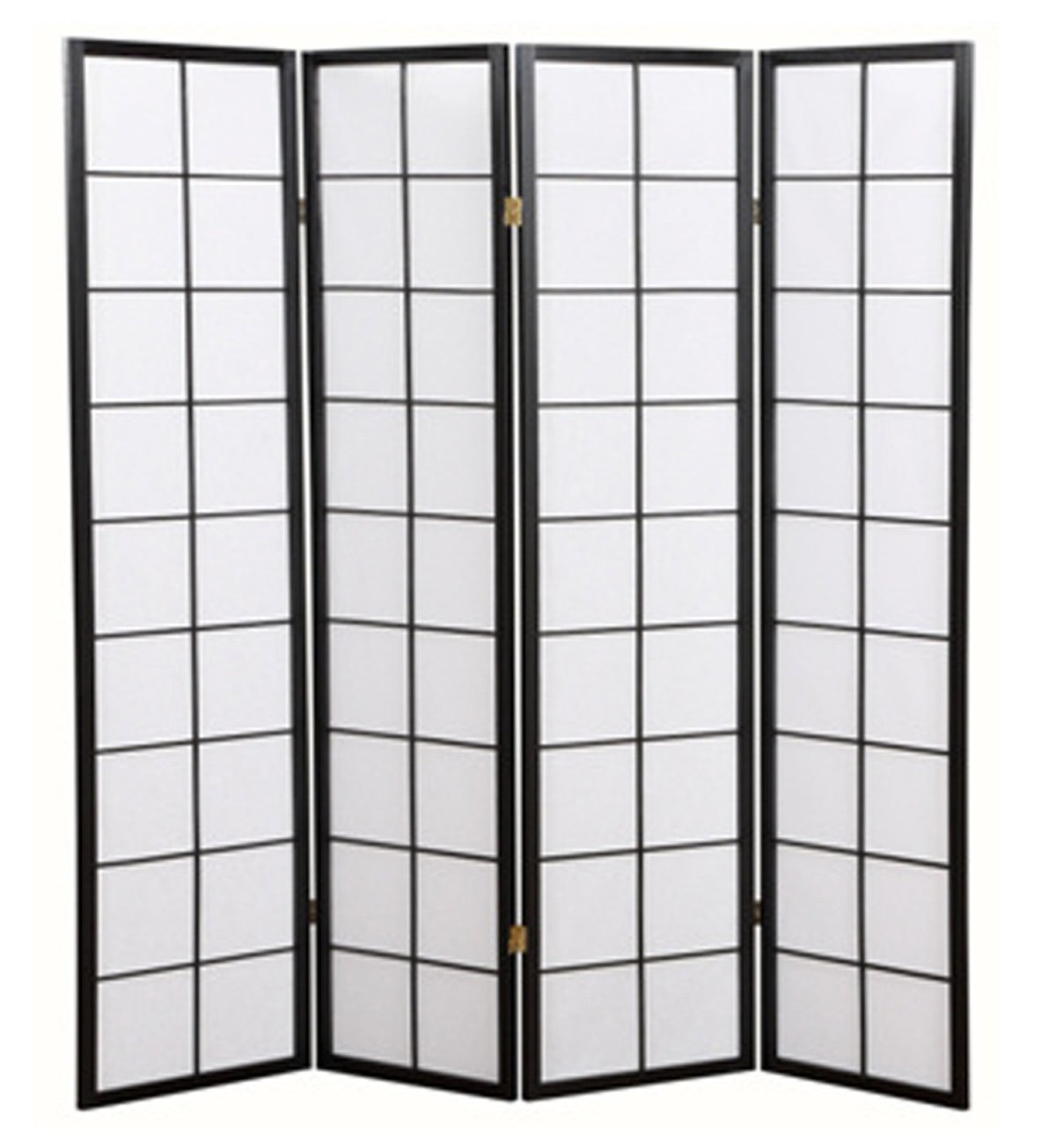 PEGANE Paravent Japonais Grands Carreaux Bois Noir et Papier de Riz - 4 pans - Dim : H 175 cm