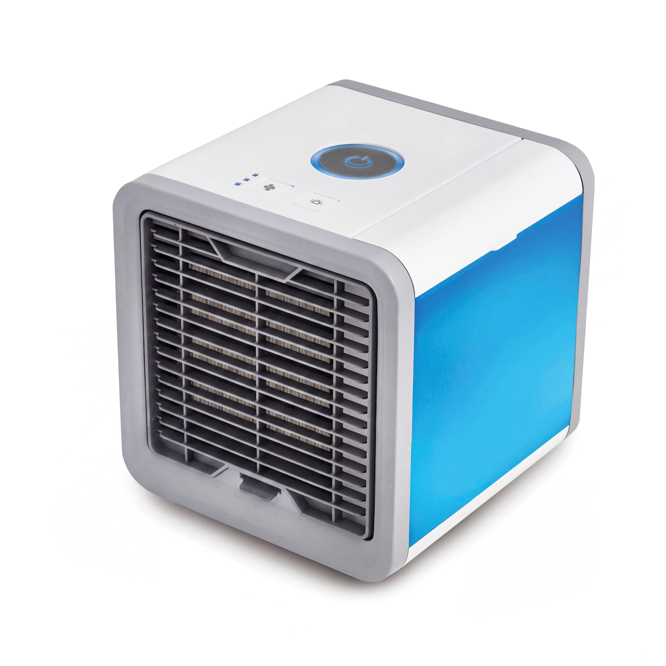 ANTARTIC AIR Mini Enfriador de Aire Portátil y Climatizador Evaporativo USB. Aire Acondicionado de Sobremesa para Uso Personal con Depósito de Agua. 3 Velocidades. Luz LED con 7 colores. Bajo Consumo.