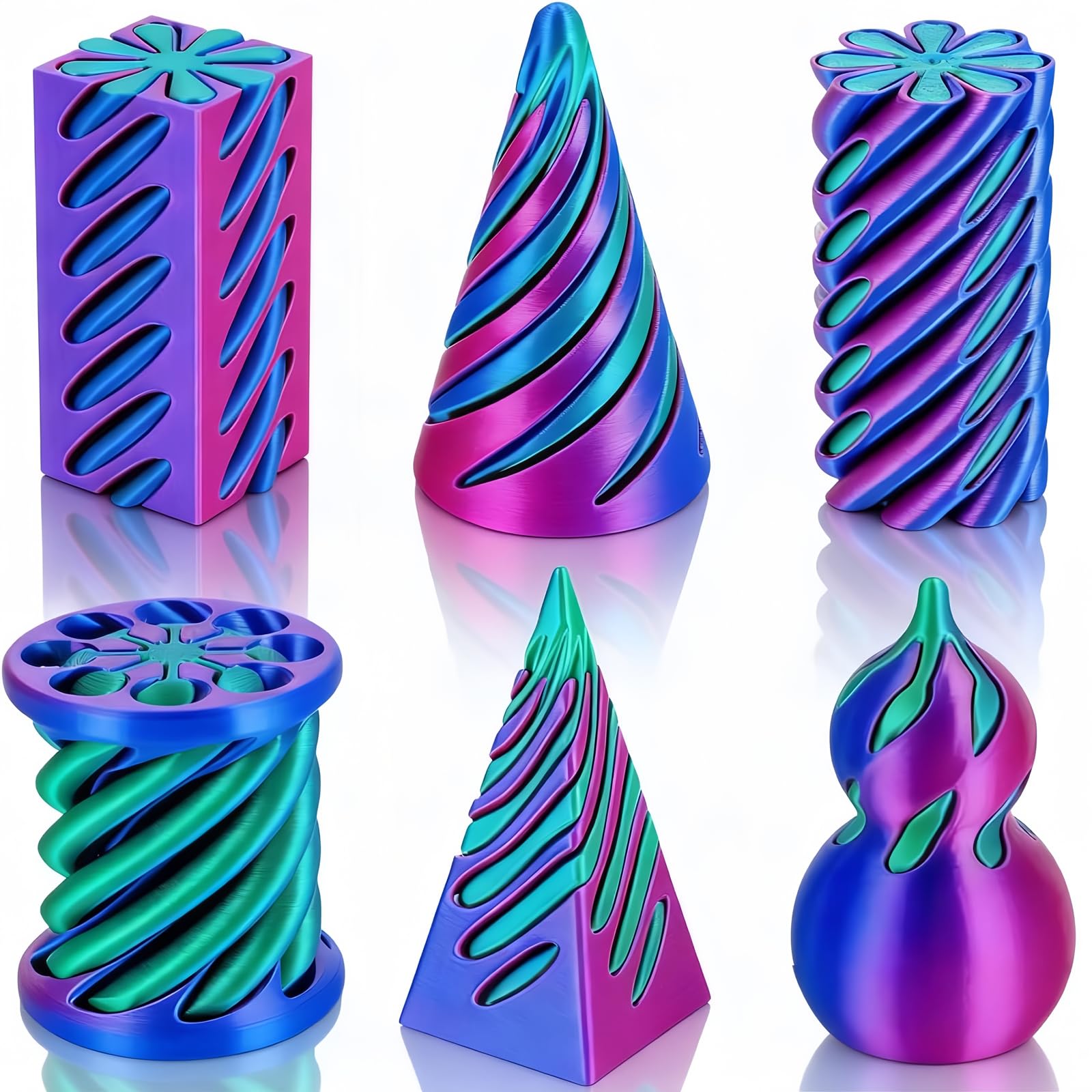 6PCS Fidget Toys, Fun Toys, 3D Printed Spiral Cone Ornaments, Impossible Pyramid Passthrough Sculpture For Stress Relief, Desktop Decor Toy For Adults Gift