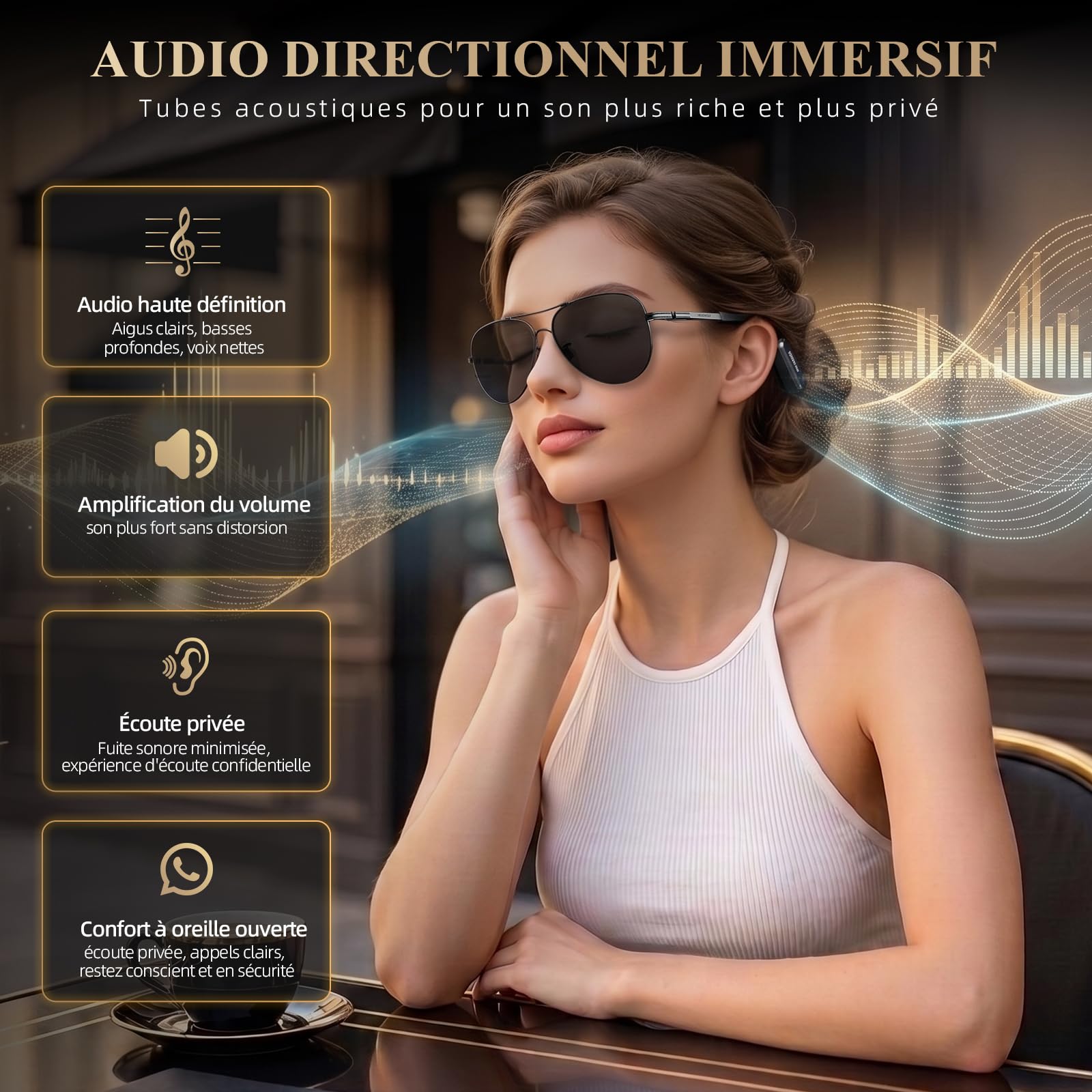Headwolf AI Audio Glasses, Lightweight Smart Glasses with Bluetooth Audio, AI Translation, Voice Assistant, Titanium Memory Frame, Detachable Design, Charging Case for Travel & Outdoors
