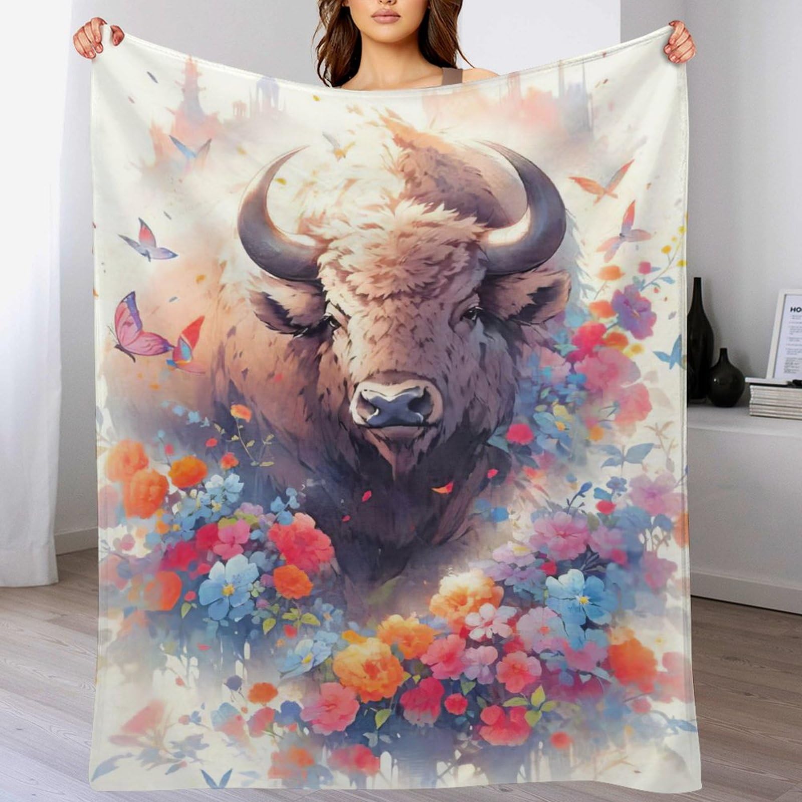 GFTTTFG Coloful Bison Soft Throw Plush Blanket Soft Flannel Material – Home Decor Bed, Couch, Sofa Travel Nap Throws Blankets （180×200cm）