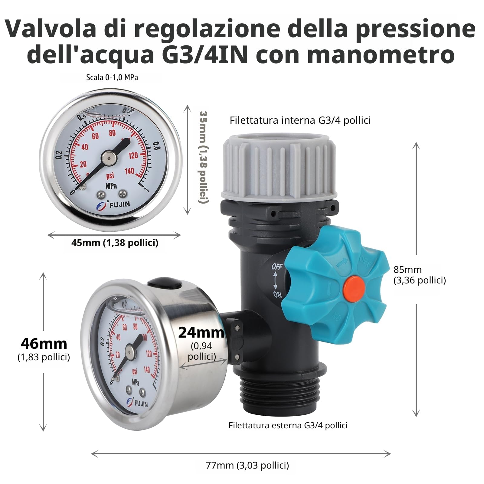 Tbest Regolatore della Valvola di Riduzione della Pressione dell'Acqua 3/4 di Regolazione, Parti e Accessori Dell'idropulitrice G3/4 Pollici Valvola di Regolazione della Pressione