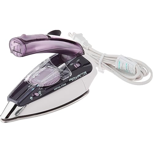 Rowenta DA1560 Travel-Ready 1000-Watt Compact Steam Iron Stainless Steel Soleplate 120-Volt and 240-Volt, 200-Hole, Purple