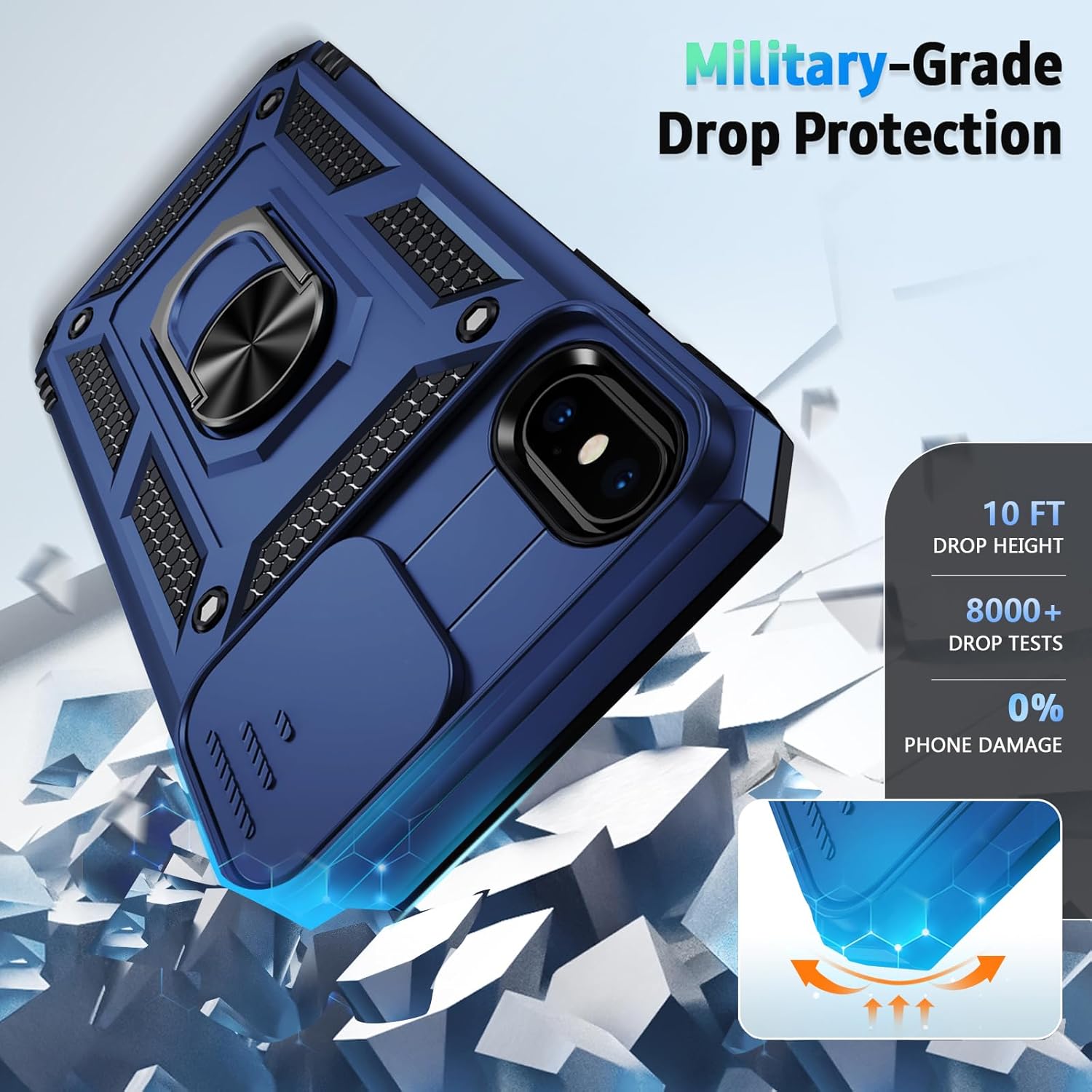 Vinve for iPhone X Case/iPhone Xs Case, Slide Lens Cover, HD Screen Protector, Military Grade Drop Protection, Magnetic Rotated Ring Holder Kickstand Protective Phone Case (Navy Blue) - Image 4