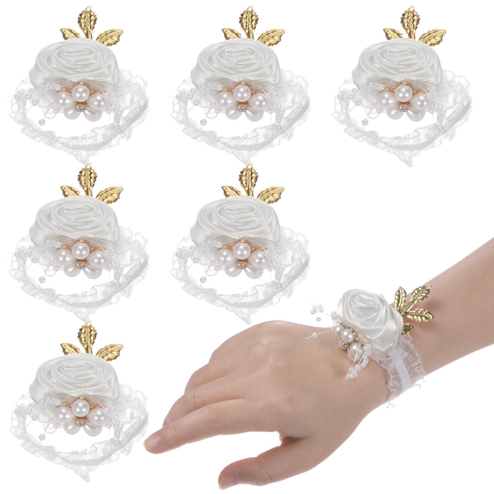 M METERXITY 6-Pack Wrist Corsage Bracelets, Artificial Flower Corsage Wristlets for Wedding/Prom/Party