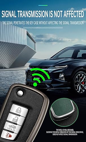 Miniatura 8 de ontto Funda de llave para llave de automóvil Nissan con tapa para llave de automóvil, piel de piel, carcasa de metal para llave Rogue Select Rogue