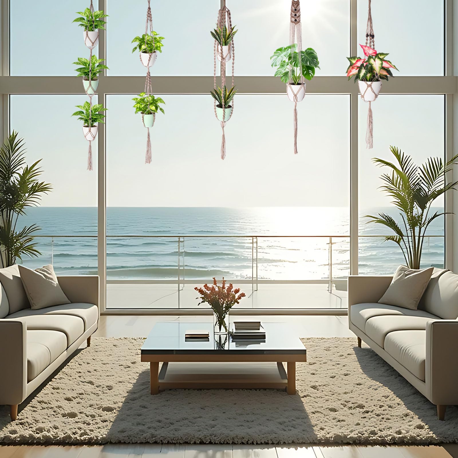 SATINIOR Lot de 12 cintres en macramé faits à la main pour pots de fleurs d'intérieur et d'extérieur - 12 designs différents à étages - Style élégant