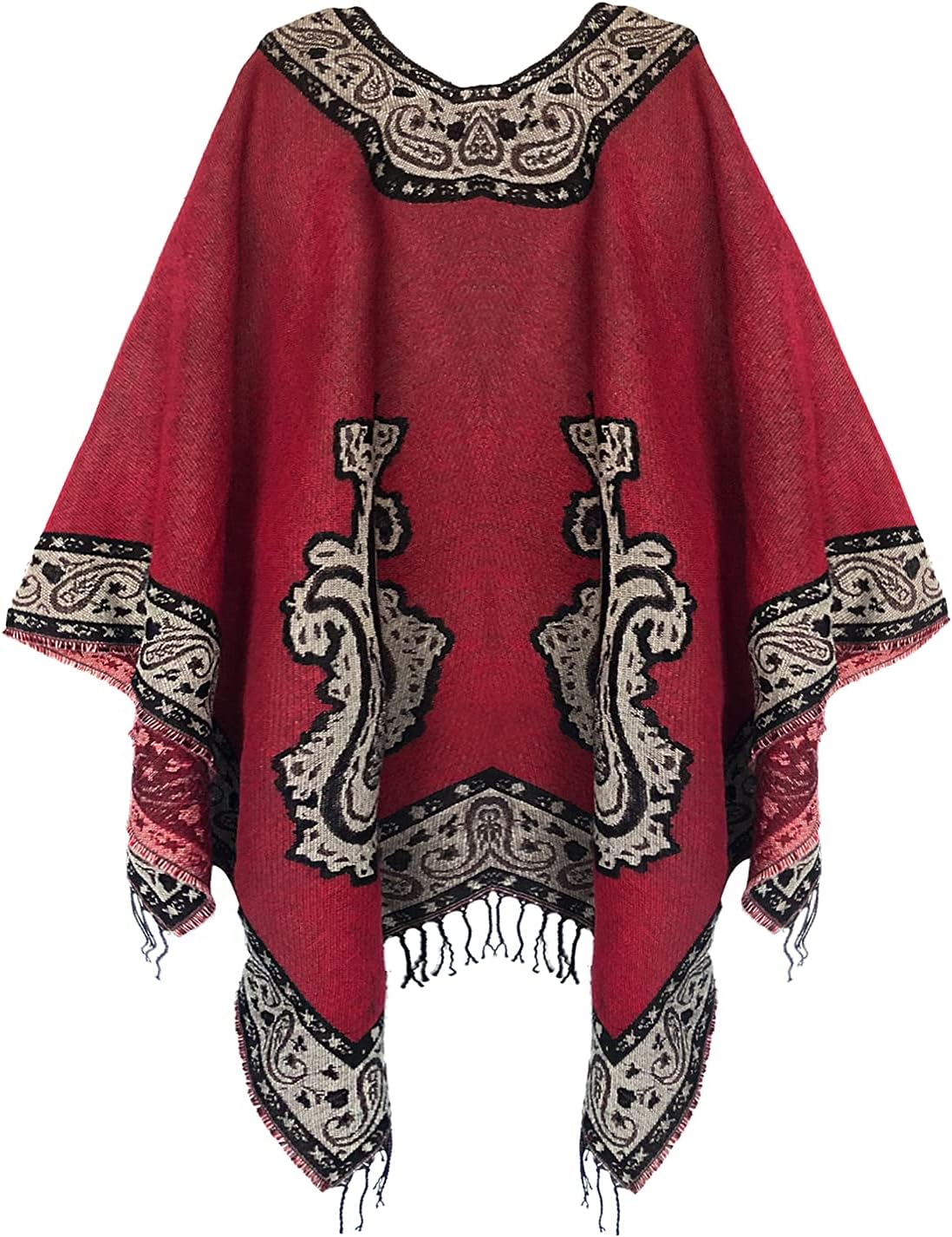 Urban CoCo Women's Retro Style Vintage Pattern Tassel Poncho Shawl Cape Wraps For Women - Image 2