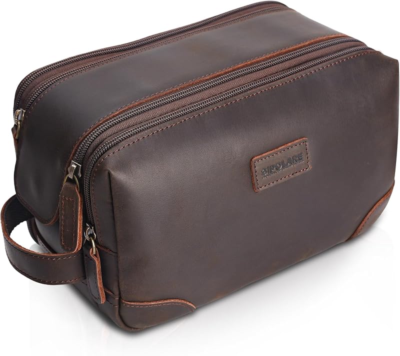 Necessaire de viagem POLARE ORIGINAL em couro integral, marrom-escuro, com zíperes YKK, 3 compartimentos