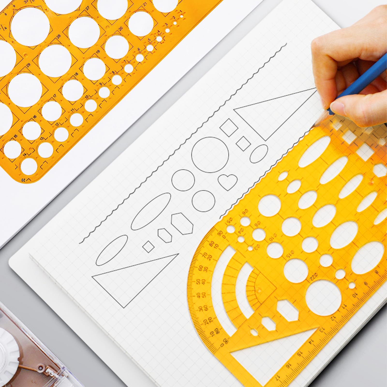 Modelli di Misura in Plastica, 6 Pezzi Disegno Righelli, Cerchio Modelli di Geometrico, Modelli di Disegno Tecnico, Strumento di Stampo Disegno, Stencil Geometrico per Disegno Scuola Ufficio