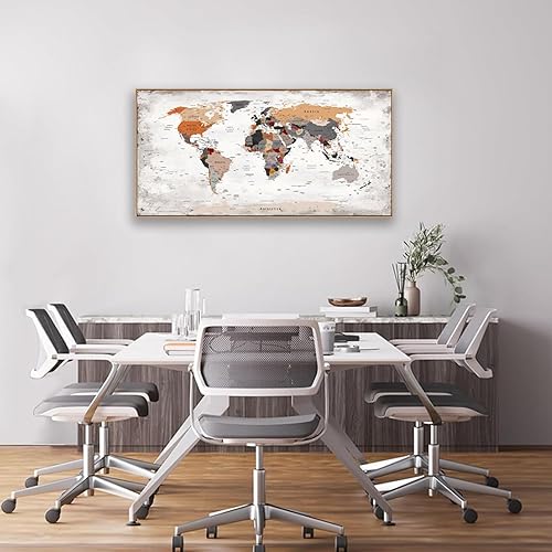 Miniatura 5 de BQVCT Arte de pared de mapa del mundo grande, impresión de lienzo enmarcado, mapa del mundo de oficina, decoración de pared mapa del mundo,