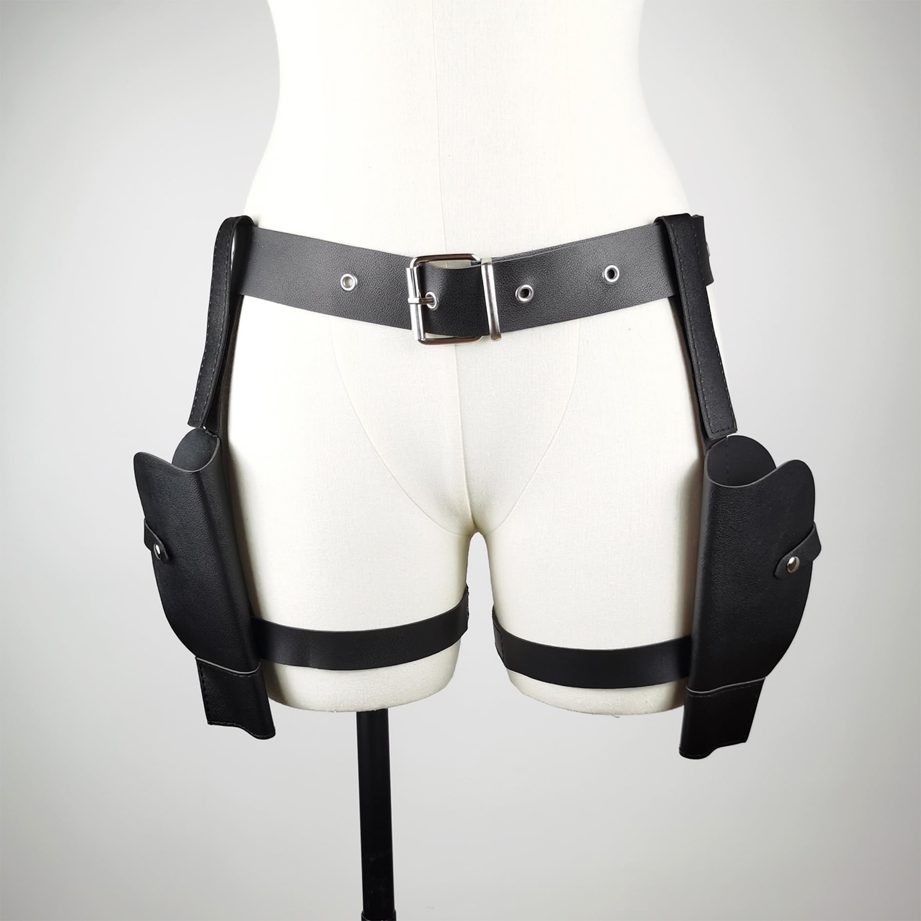 Doppia Fondina Pistola Cintura Nera Fondina Cosciale Tattica, Occhiali Da Sole Neri Guanti Pelle Senza Dita Donna Porta Pistola Gamba Accessori Carnevale Poliziotta Donna