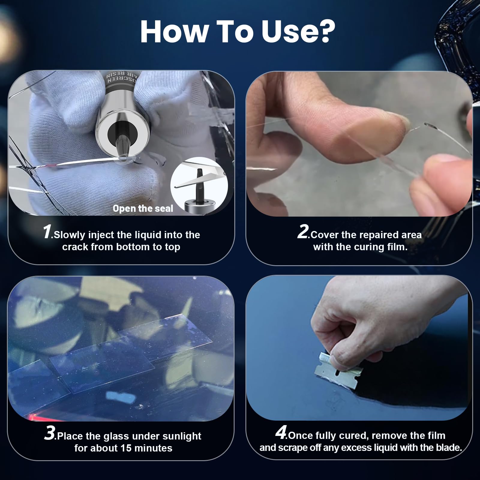 Windshield Chip Repair Kit, 2026 Upgrade Resin Windshield Crack Repair Kit, 2 Bottles DIY Quick Car Glass Repair Liquid Kit for Chips & Cracks, Long-Lasting Adhesive Solution — view 6
