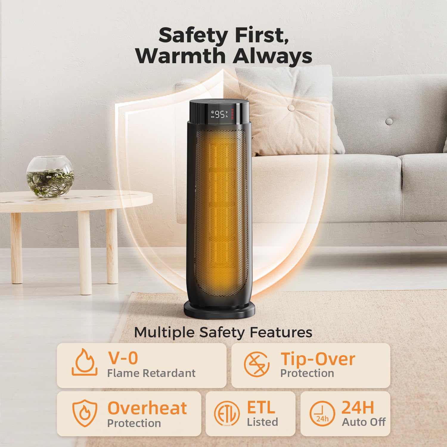 BREEZOME Calefacción interior de la habitación, calefacción eléctrica de 1500 vatios con termostato, temporizador de 24 horas, calefacción oscilante de 90°, calefacción de cerámica PTC