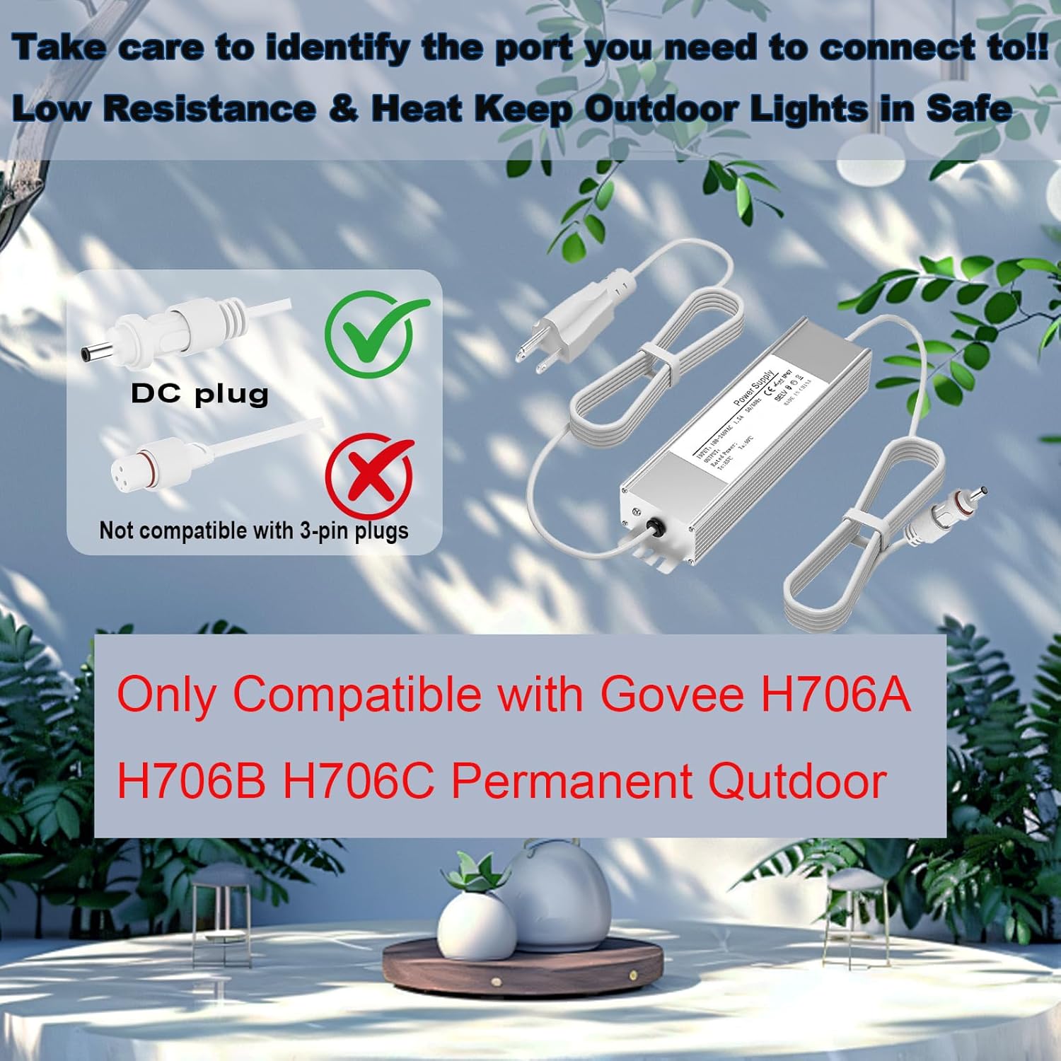 36V 3A Power Adapter, Compatible with Govee Permanent Outdoor Lights, Suitable for Govee H706A H706B H706C Permanent Outdoor Light Power Cables