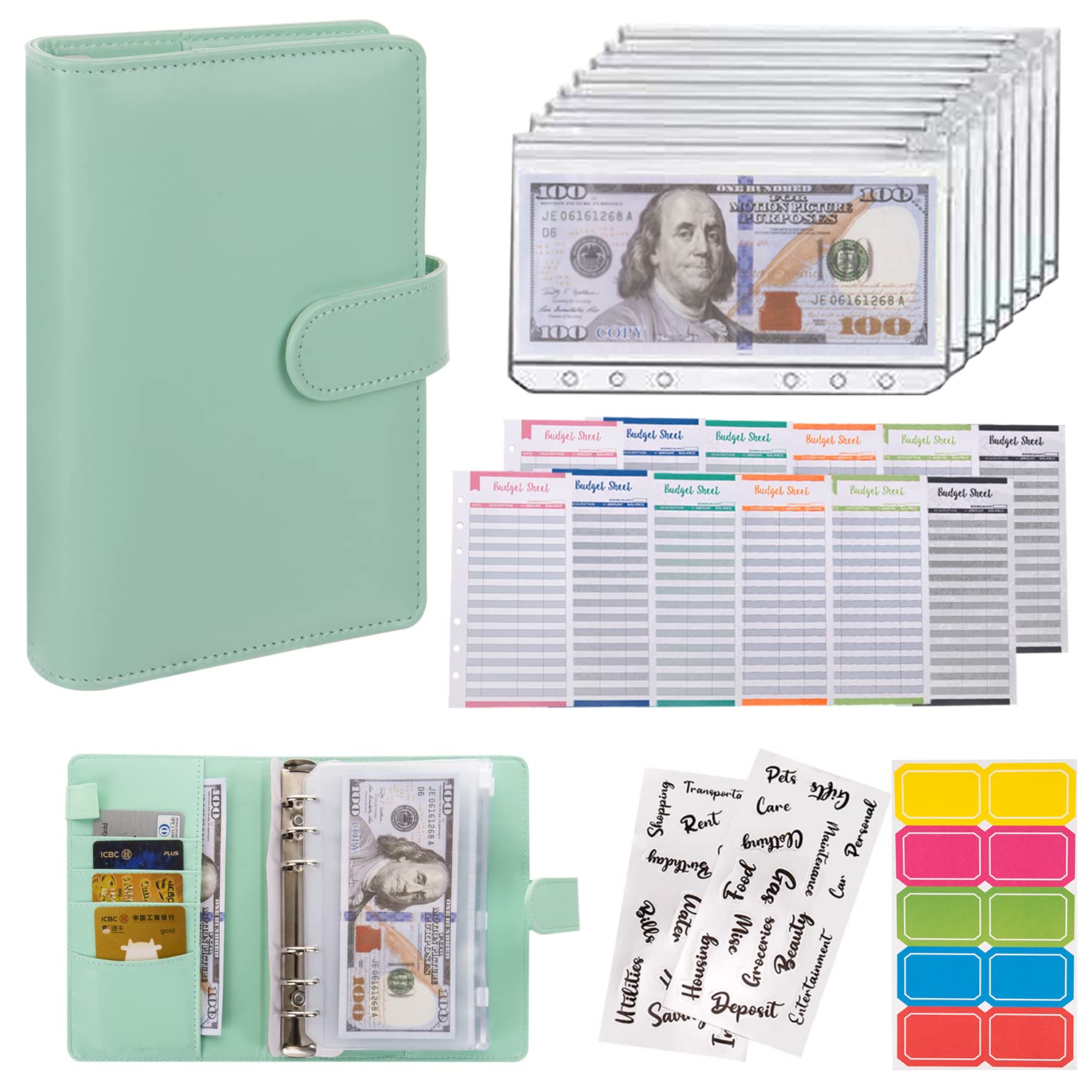 NICOOTH Budget Binder A6 Money Saving Binder with Zipper Cash Envelopes