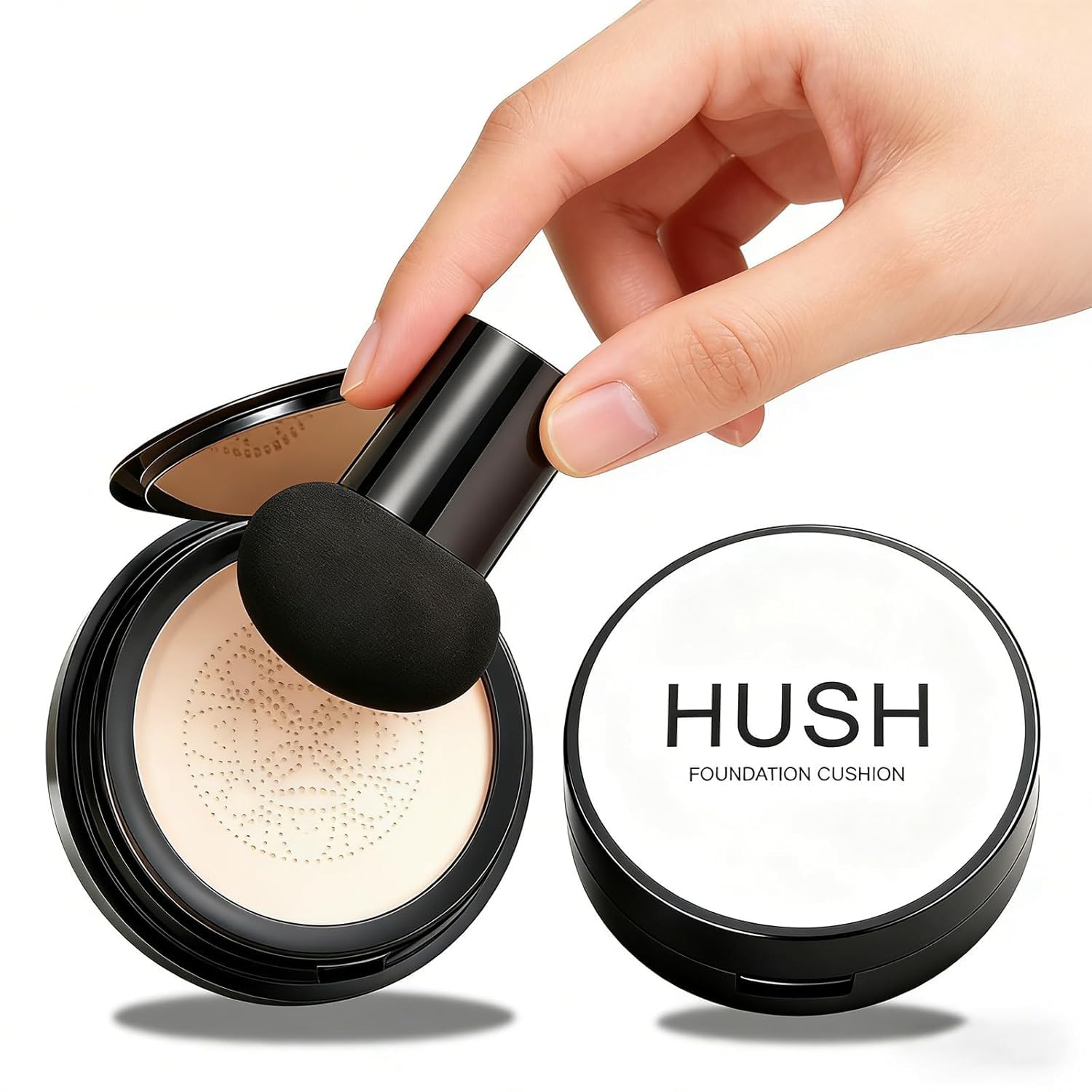 Hush Foundation for Mature Skin – Mushroom Head Air Cushion CC Cream BB Foundation, Warm Natural Shade for Light to Medium Complexions, Long-Lasting Full Coverage Makeup Concealer