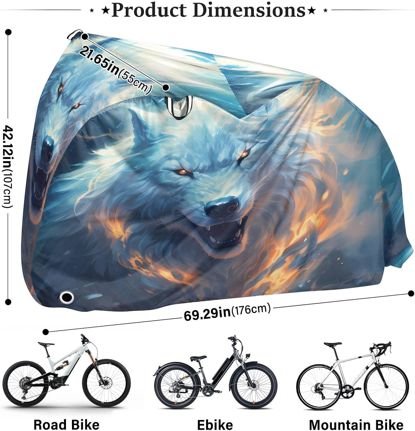 ALAZA White Wolf Howling Bike Cover Waterproof Outdoor Ebike Bicycle Covers Tarp Protection for 1/2 Bikes, Sun UV Dust Wind Proof