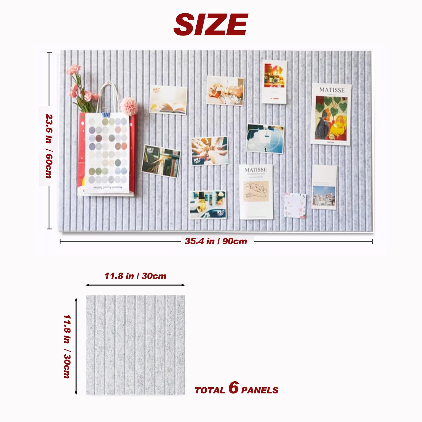 Large Felt Wall Tiles Cork Boards for Office 90x60CM Felt Bulletin Board Photos Boards Pin Board for Walls Home Decor Photos Memos Noise Reduction Boards(Silver Gray - Image 2