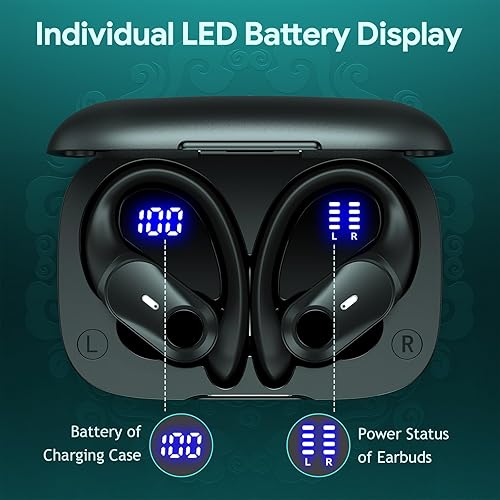 Miniatura 4 de GOLREX Auriculares inalámbricos con cancelación de ruido, auriculares Bluetooth con tiempo de reproducción de 80 horas, pantalla LED dual, funda de