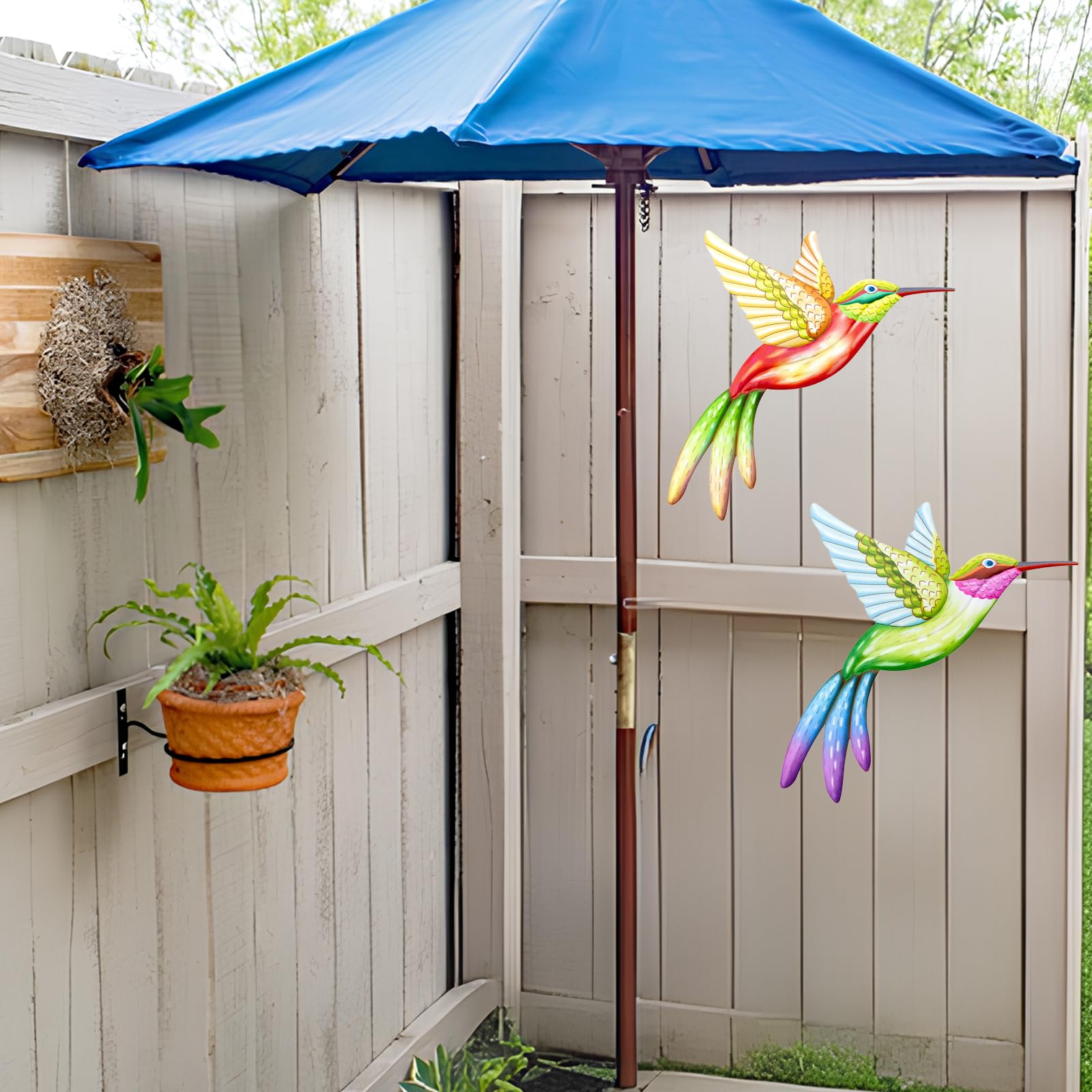 2 Decorazioni Murali In Metallo Colibrì E Farfalla, Arte Da Giardino In Ferro Battuto, 26x22 Cm, Colorate E Antiruggine, Per Esterni E Interni - 5