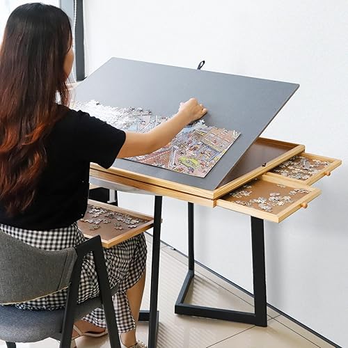 Miniatura 2 de Mesa de rompecabezas para adultos, tablero de rompecabezas de madera de 1500 piezas con 4 cajones de 35 x 26 pulgadas, tablero de rompecabezas de