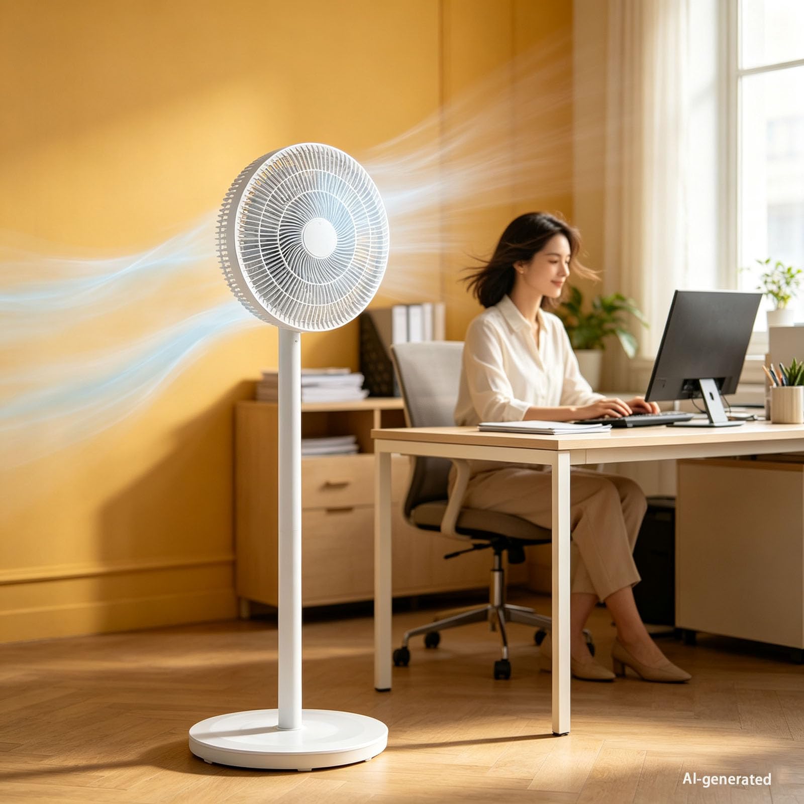 Ventilador de Pie Silencioso Blanco 50 W, 3 Velocidades | 30 cm, 91 cm Altura, Oscilación Automática, Doble Uso: Mesa o Pie, Base Estable, Hogar y Oficina