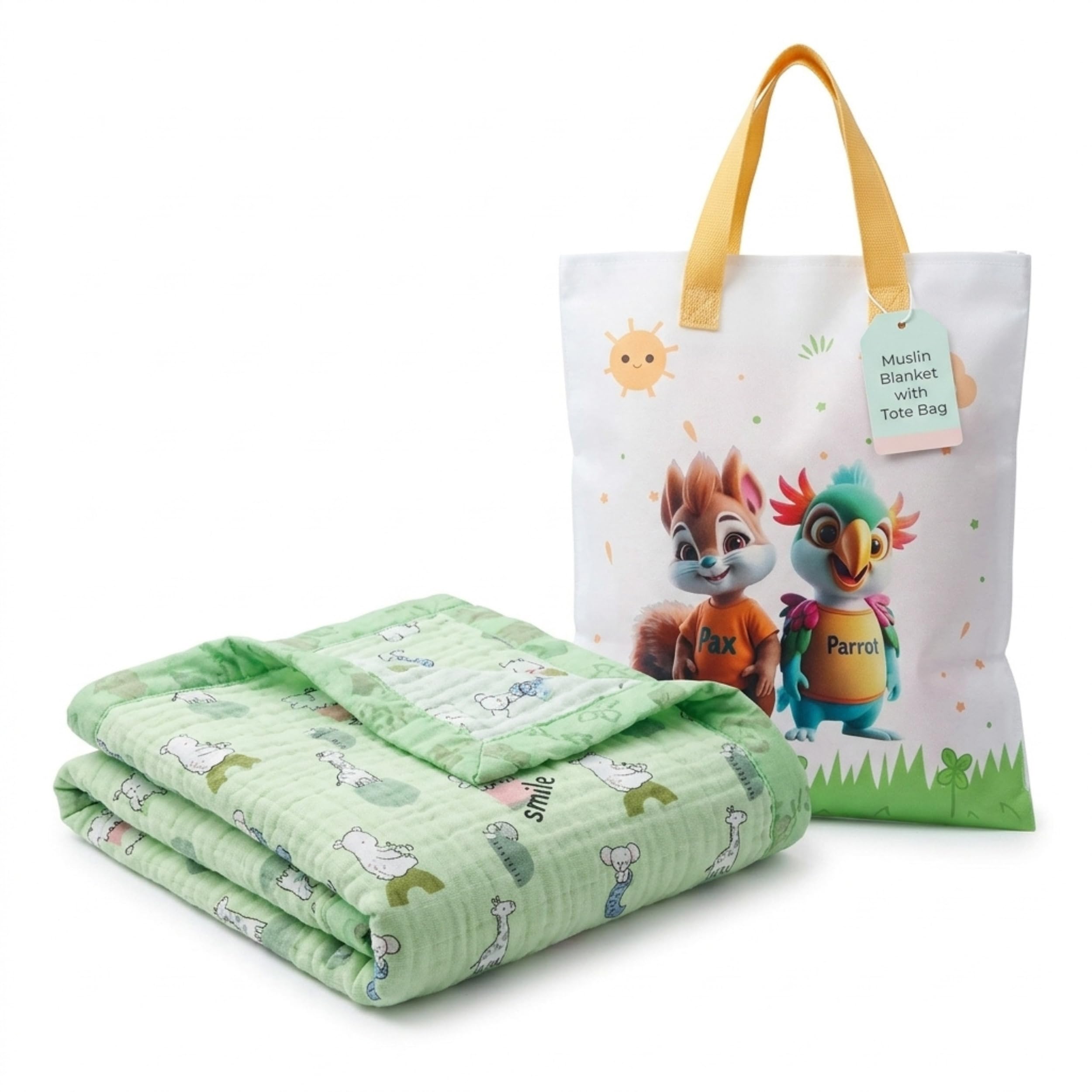 Ultra-Soft 6-Layer Muslin Baby Blanket | Soft Cotton Newborn Swaddle Wrap | Lightweight & Breathable | Receiving Blanket & Stroller Cover | 0–3 Years | 110 × 110 cm (Green Animal)-image-42