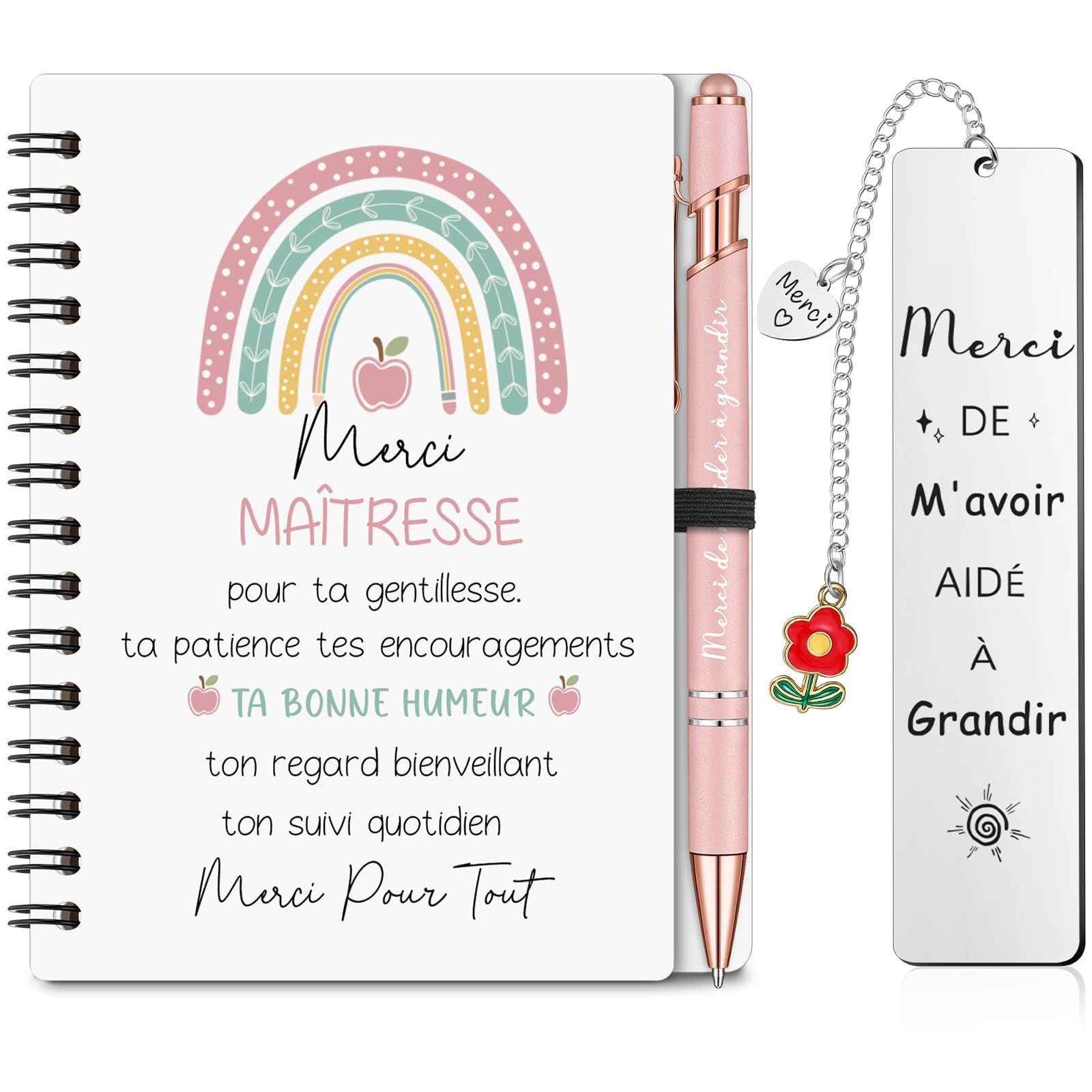 Cahier à Spirale avec Stylo et Marque-Page Cadeau Enseignant Fin d'Études
