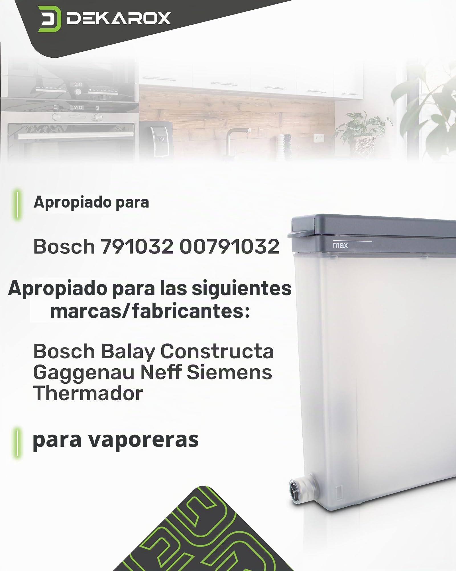 Depósito de agua para Bosch Siemens Neff 00791032 791032 para vapor, horno de vapor, horno de vapor