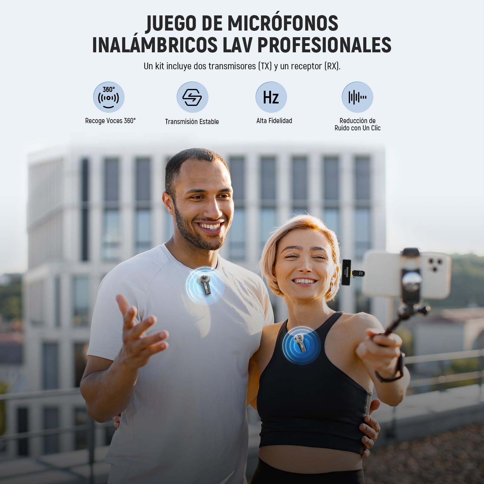 NEEWER Micrófono Lavalier inalámbrico para iPhone Android PC Portátil Alcance de 131 pies/40 m Cancelación de Ruido Micrófono Omnidireccional para Vlogging Transmisión en Vivo (1x RX + 2x TX), KM23