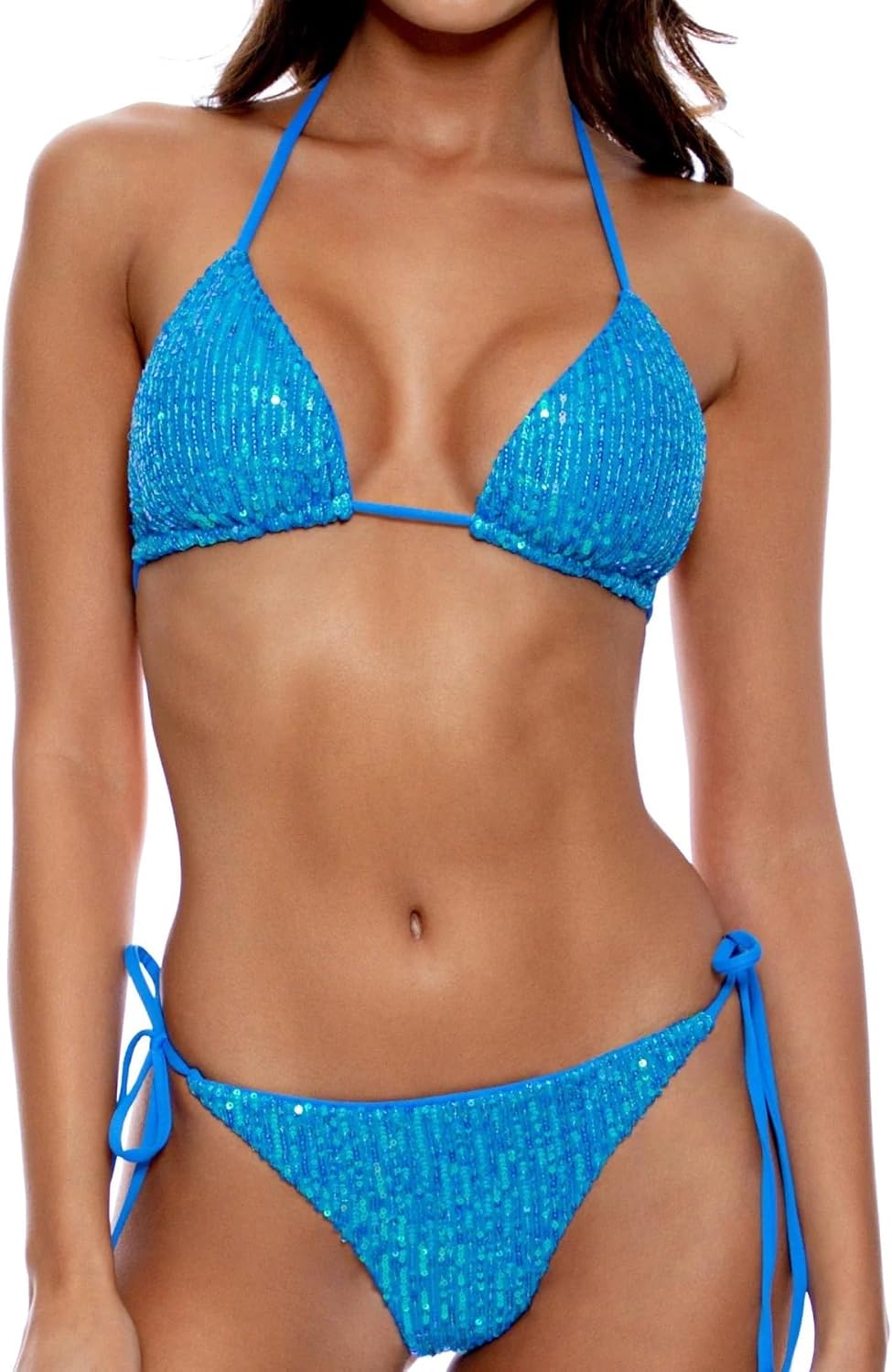 Women Sexy Two Piece Bikini Swimsuit Sequin String Triangle Bikini Set Thong Swimwear Bathing Suit