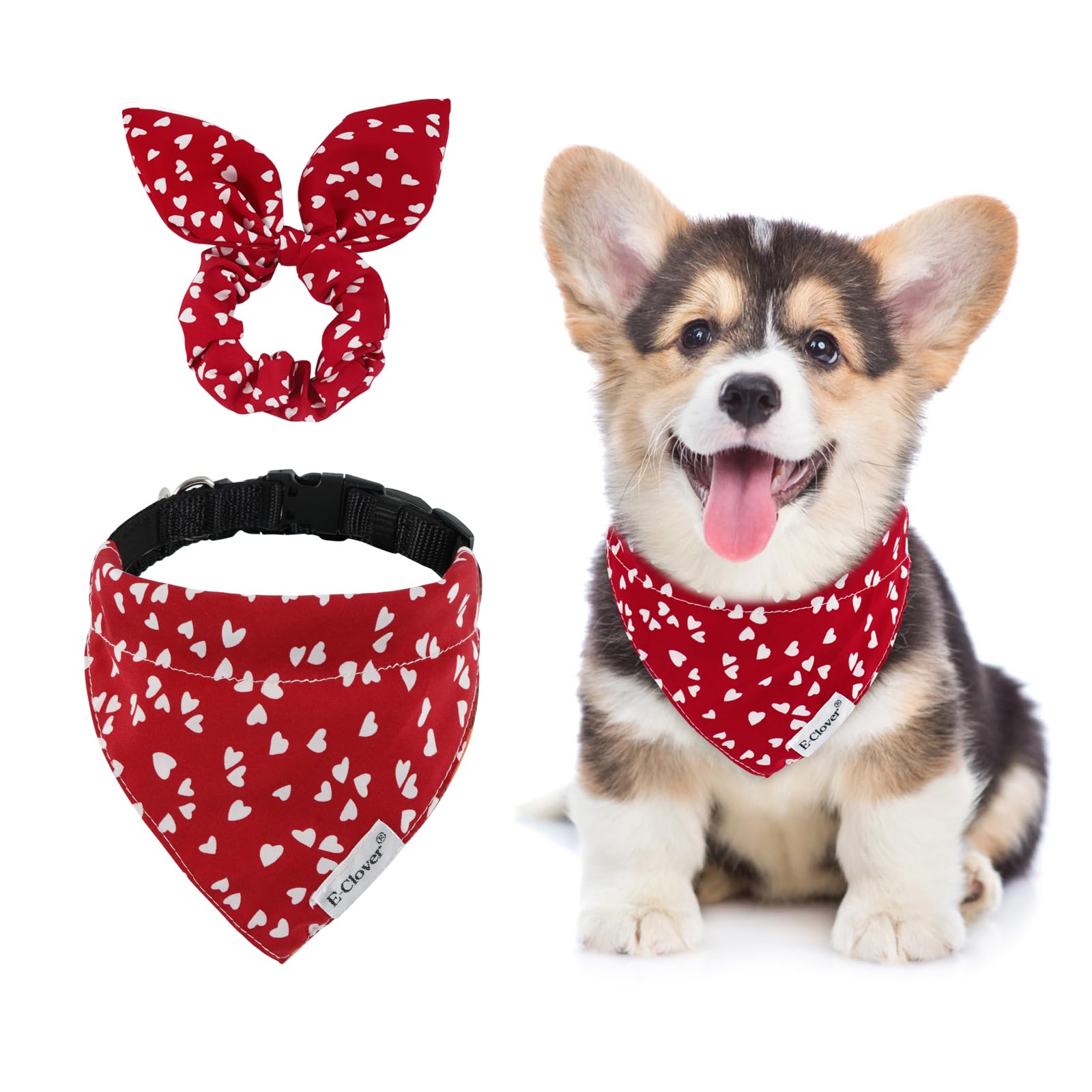 �️E-Clover Girl Dog Collars-Heart Dog Collar & Matching Scrunchie Adjustable Girl Boy Dog Collars for XS Small Dogs Owne — fashion deal