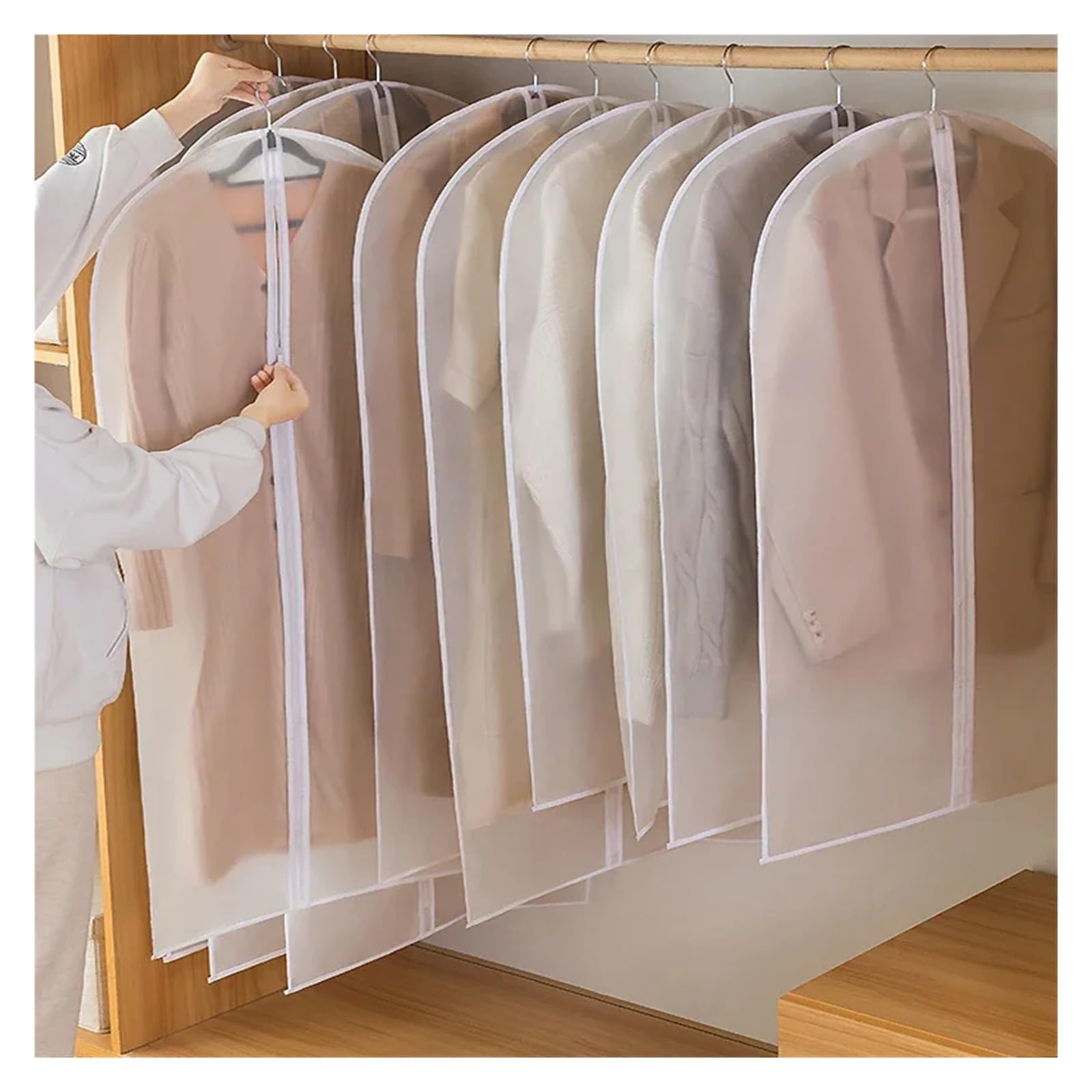 fundas para ropa 5PC Transparent Garment Bags Dustproof Zippered Hanging Clothes Storage Household Dust Cover Coat Suit Bag(60X120CM)