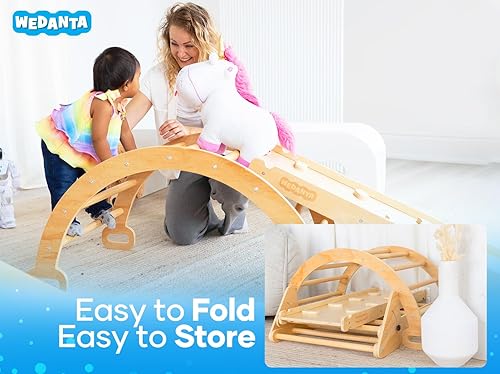 Miniatura 5 de WEDANTA Juguetes de escalada plegables 4 en 1 - Arco de rampa de escalada triangular Pikler - Juego de madera para niños pequeños 3 en 1 - Juego