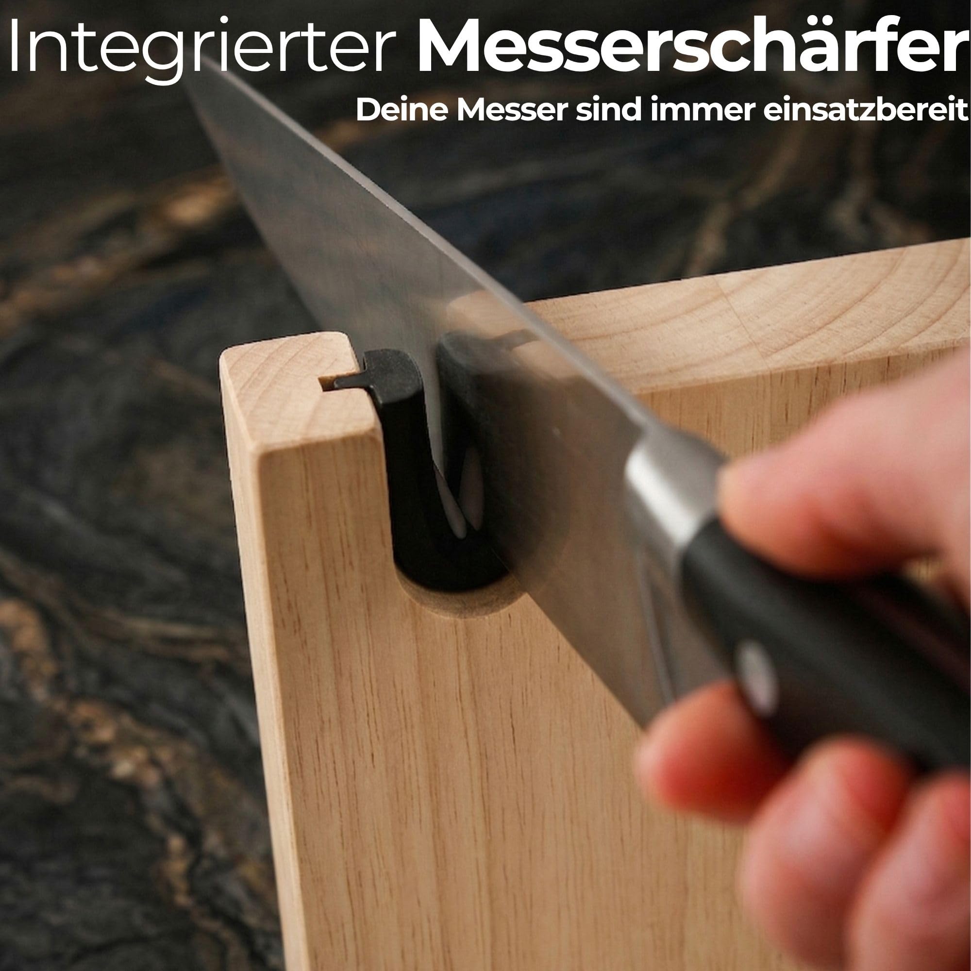 Magnetischer messerblock XL aus Holz mit Messerschärfer. Universal Messerhalter magnetisch ohne Messer mit Stahlsockel. Messerblock ohne Messer magnetisch aus Holz. Magnetmesserhalter. (Eiche)
