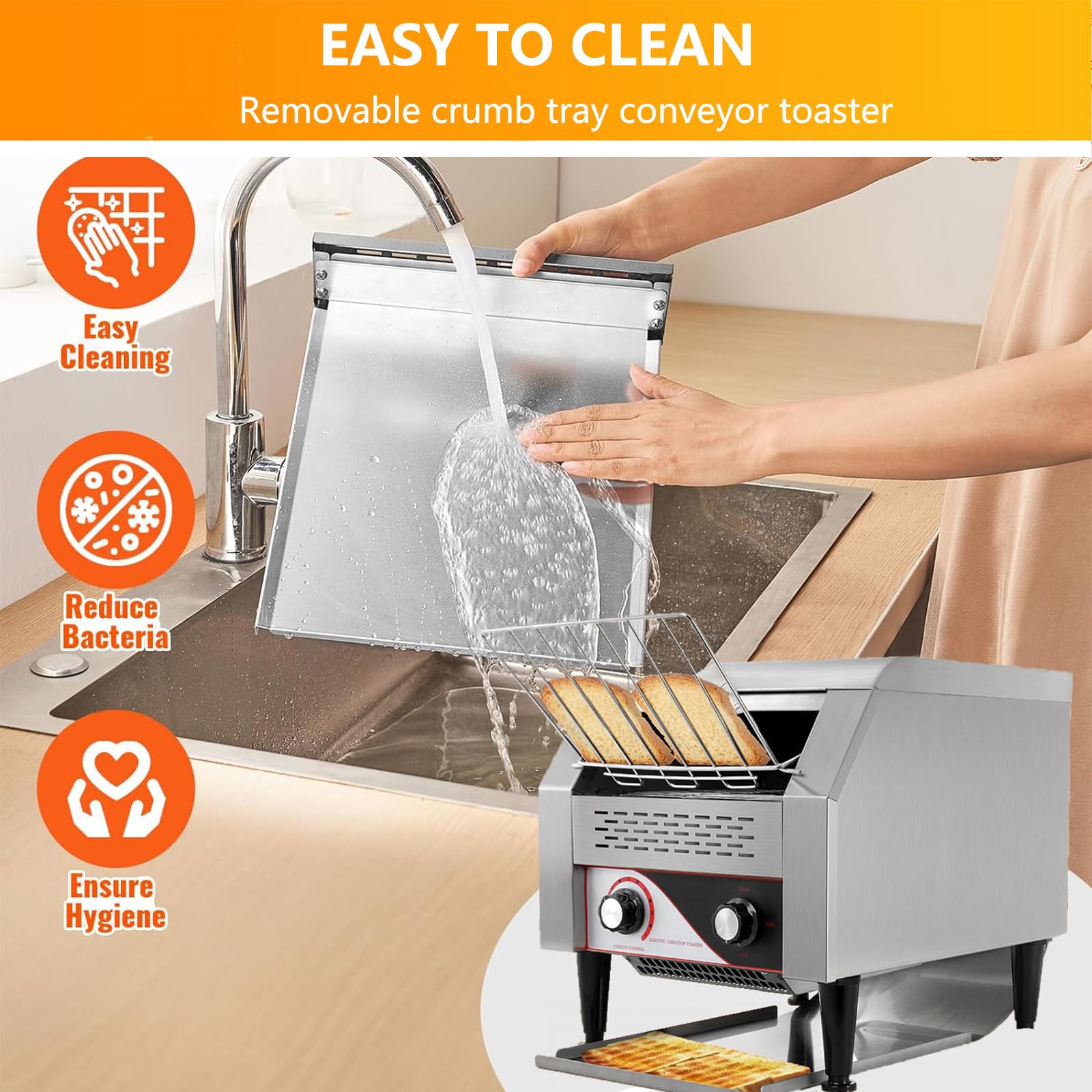 Tostadora Comercial de 150 Rebanadas por Hora, Tostadora de Acero Inoxidable para Restaurantes, Tostadoras Industriales de Alta Resistencia, para Restaurantes o PanaderíAs,150 Tranches/H