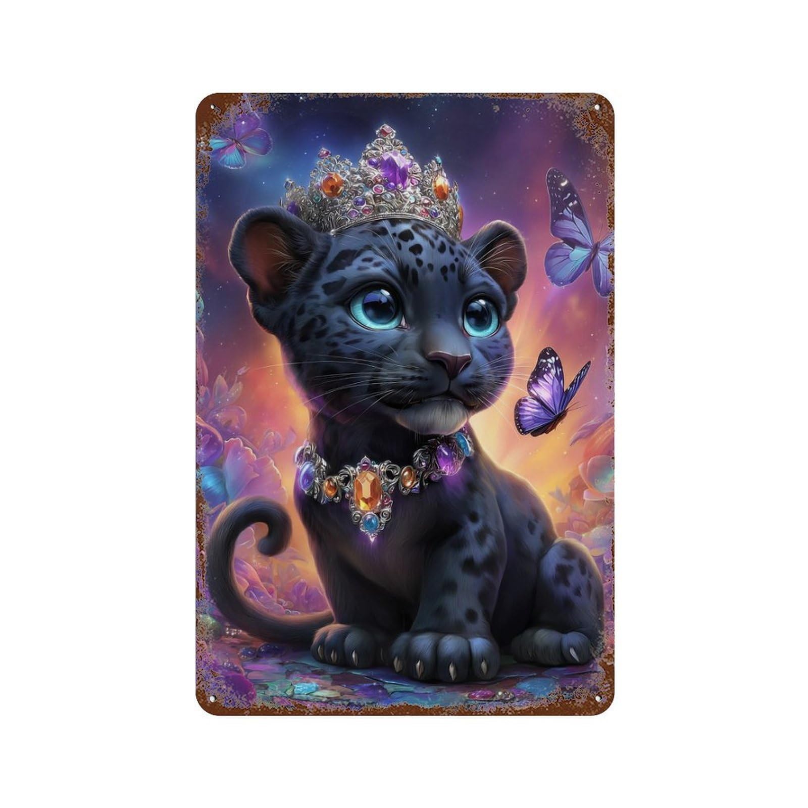 Royal Leopard Cub with Crown Vintage Rust Metal Sign 11.8"x7.9", Ideal for Cafe, Home Bar And Lounge Decor