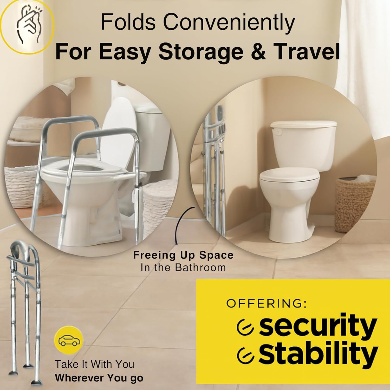 Adjustable Toilet Safety Handle – Fully Adjustable Height & Width Rail for Toilets – Strong Support Up to 300 lb – Easy Tool‑Free Installation – Ideal for Seniors, Pregnant & Mobility‑Challenged