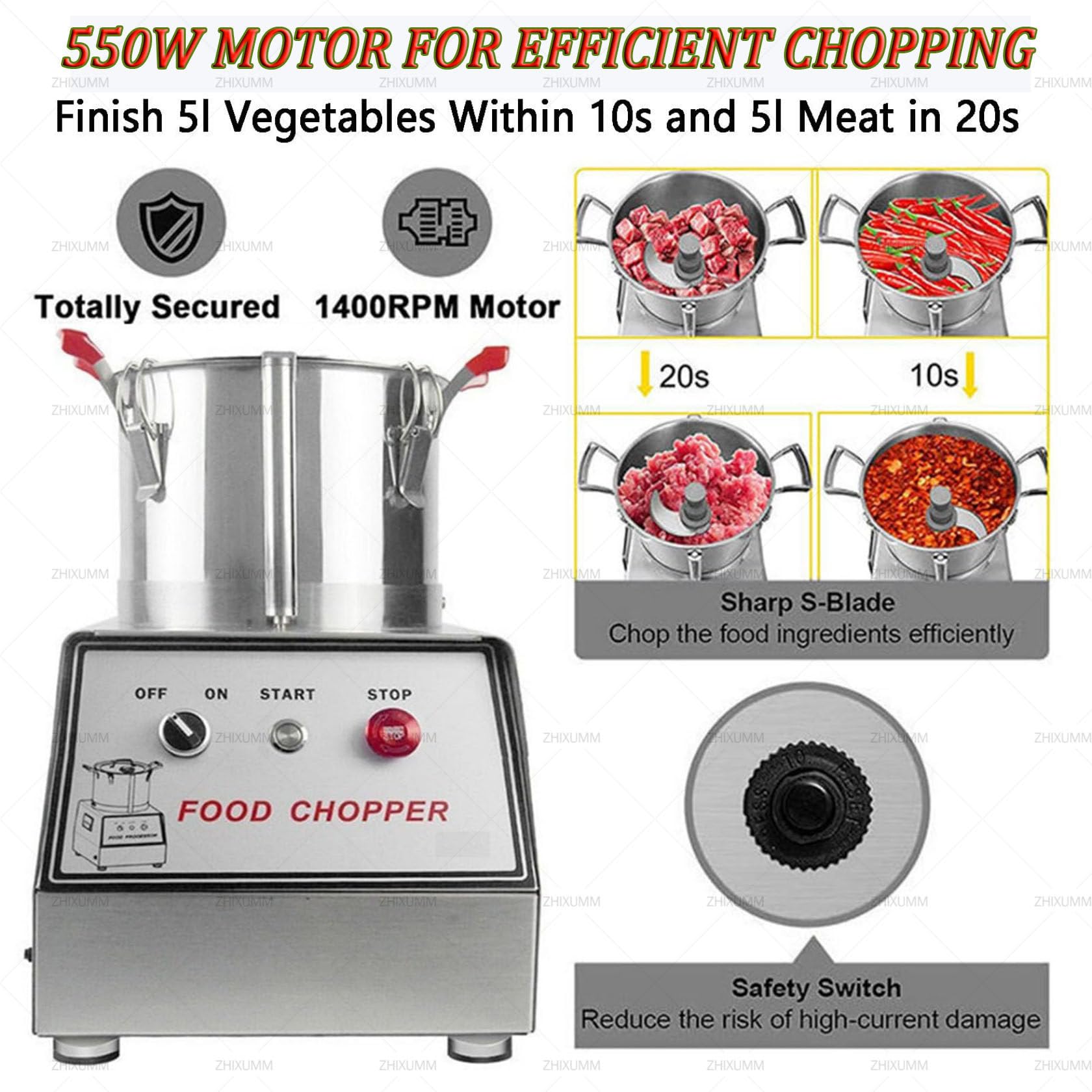 Robot Da Cucina Professionale In Acciaio Inox Da 1400 W, Tritacarne 5L