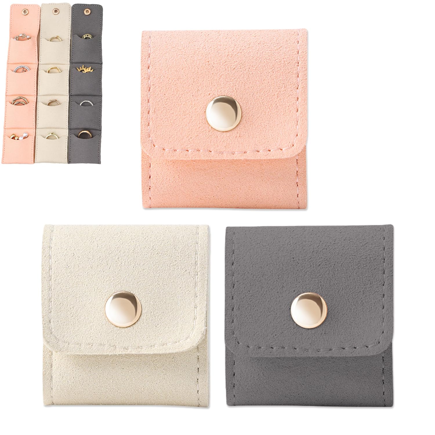 Muiltvoe 3Pcs Mini Travel Jewellery Pouch, Foldable Portable Mini Travel Jewellery Bag, Jewellery Pouches Made of Leather Material, Jewellery Pouch Are Used to Hold Rings, Necklaces, Earrings, Et