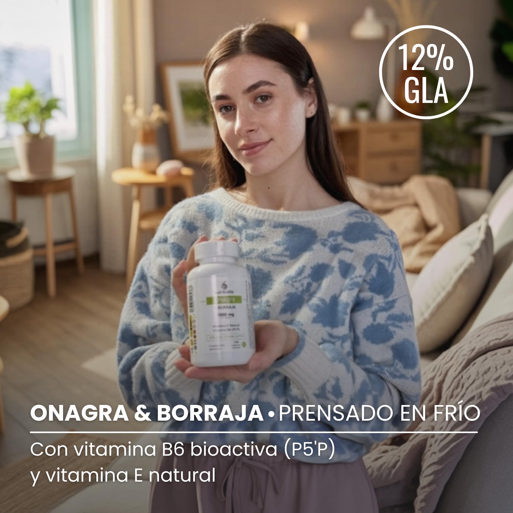 Aceite de Onagra y Borraja perlas 1000 mg - 12% GLA, Vitamina E Natural y B6 coenzimada (P5P) - Equilibrio Hormonal, SPM, Menopausia y Salud de la Piel - 170 Perlas - Prensado en Frío | Nutribiolite