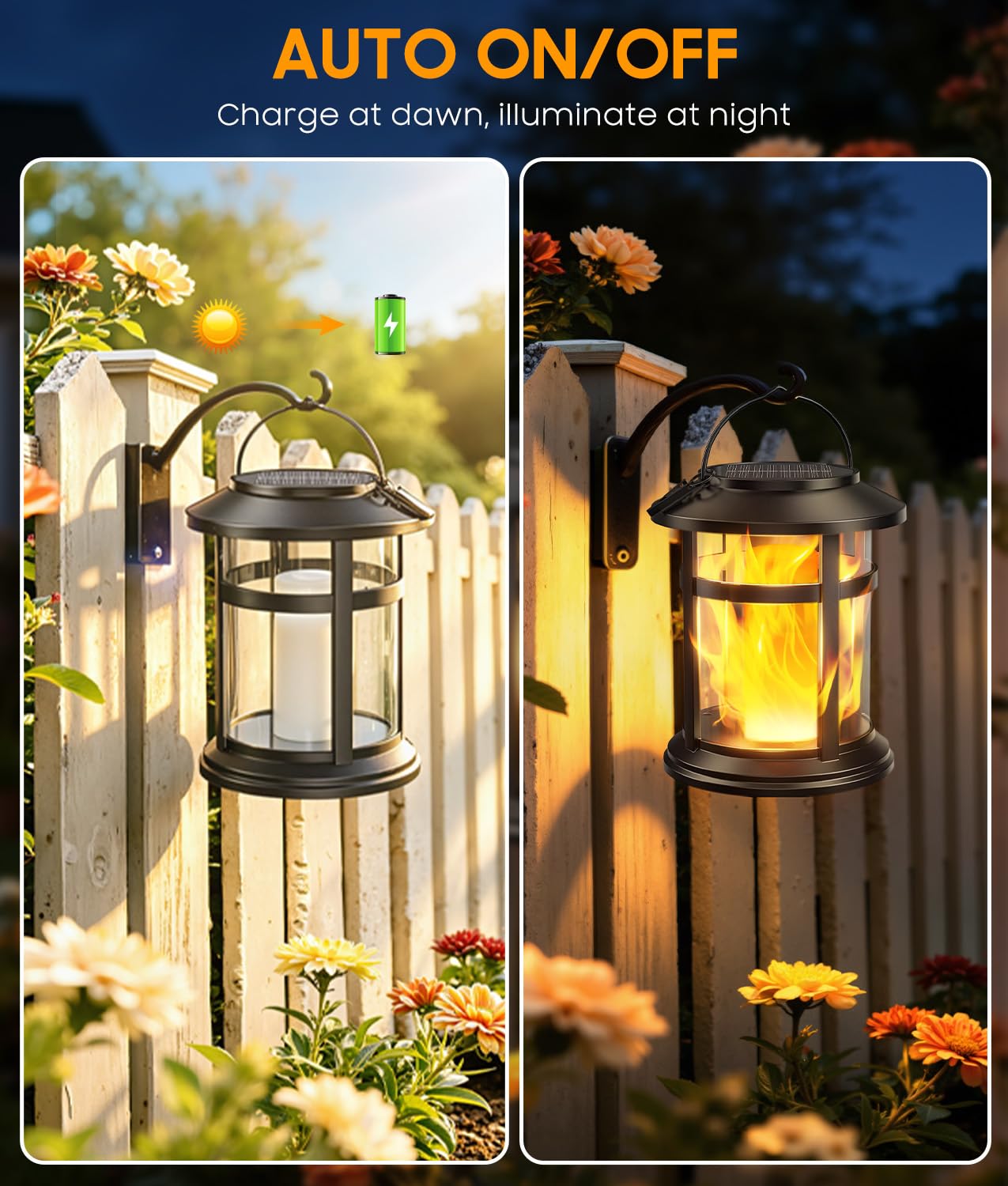 Lanterne solari impermeabili per esterni, confezione da 2, luci solari tremolanti a fiamma tremolante, per esterni, decorative, ad energia solare, per giardino, patio, tavolo, portico, decorazione