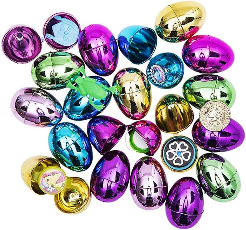 Image of The Dreidel Company PreFilled Easter Eggs Colorful Bright Plastic Easter Eggs, Perfect for Easter Egg Hunt, Surprise Egg, Easter Hunt, 2 inch Assorted Toys (48-Pack)