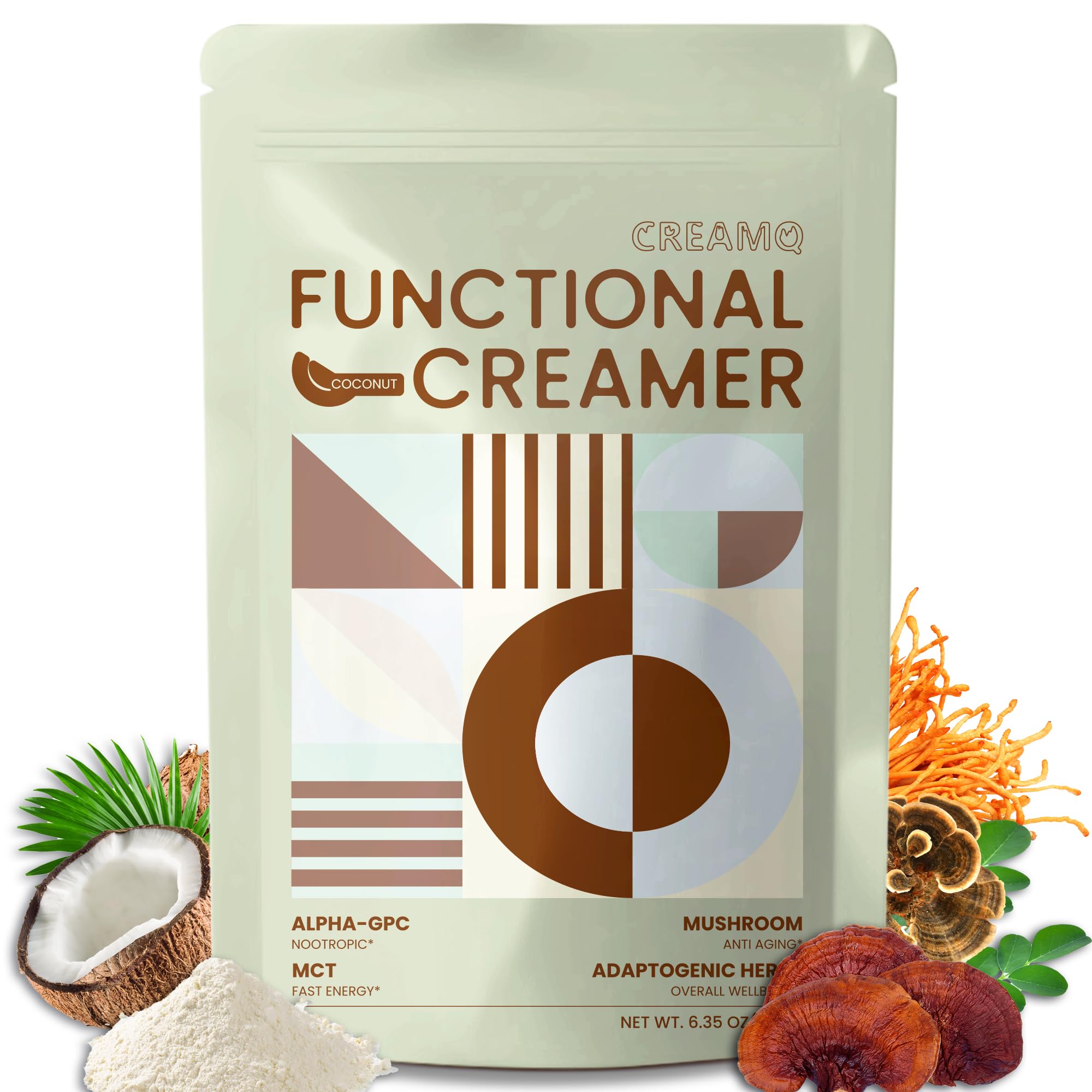 Mushroom Coffee Creamer, Coconut Creamer for Coffee with 14 Mushroom Blend, MCT, ALPHA-GPC & Adaptogenic Herbs | Support Focus, Immunity and Energy | 6.35oz