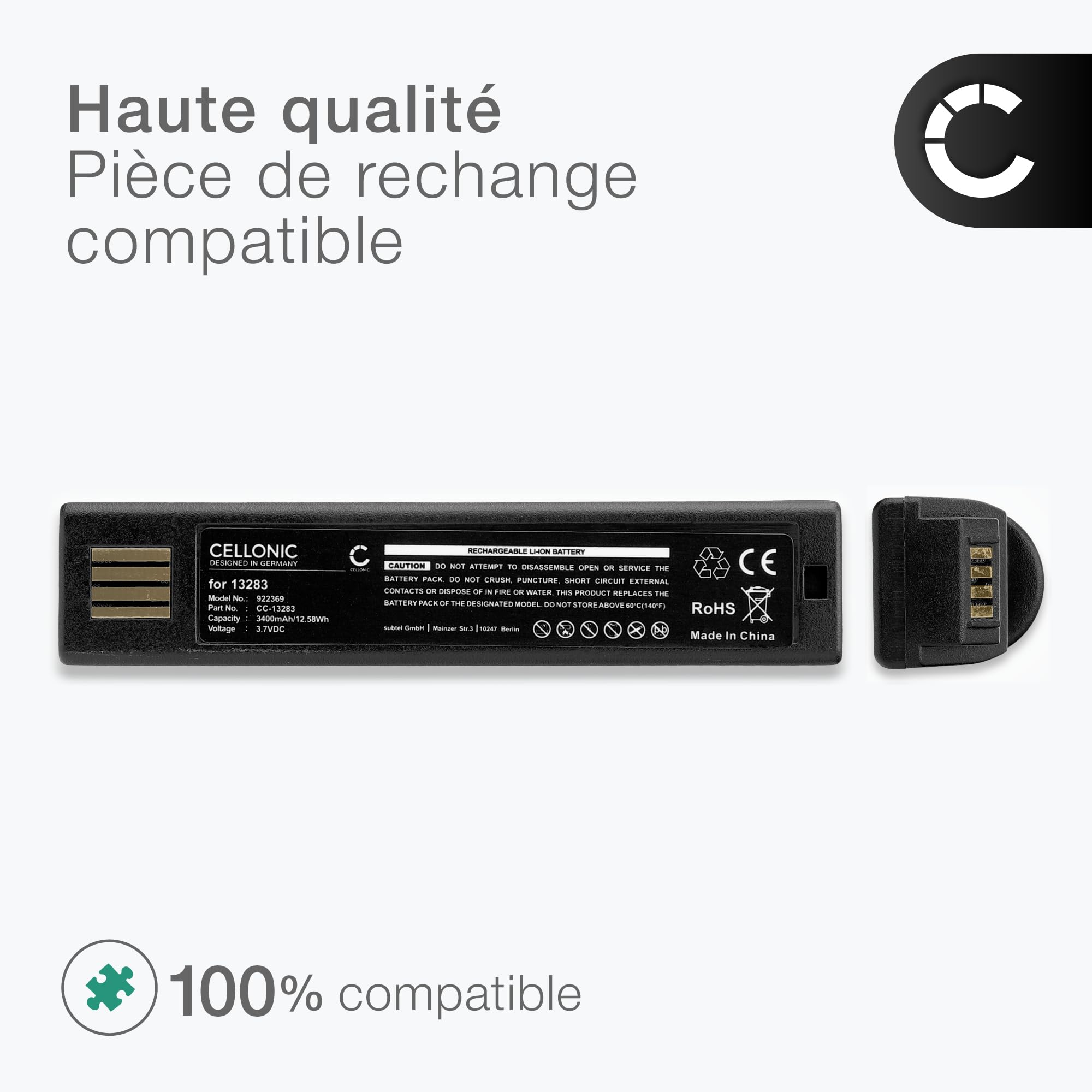 CELLONIC 1x Batterie pour Scanner de Codes Barres Compatible avec Honeywell Voyager 1202, Xenon 1900, Xenon 1900g, 013283 - (3400mAh, 3.7V)