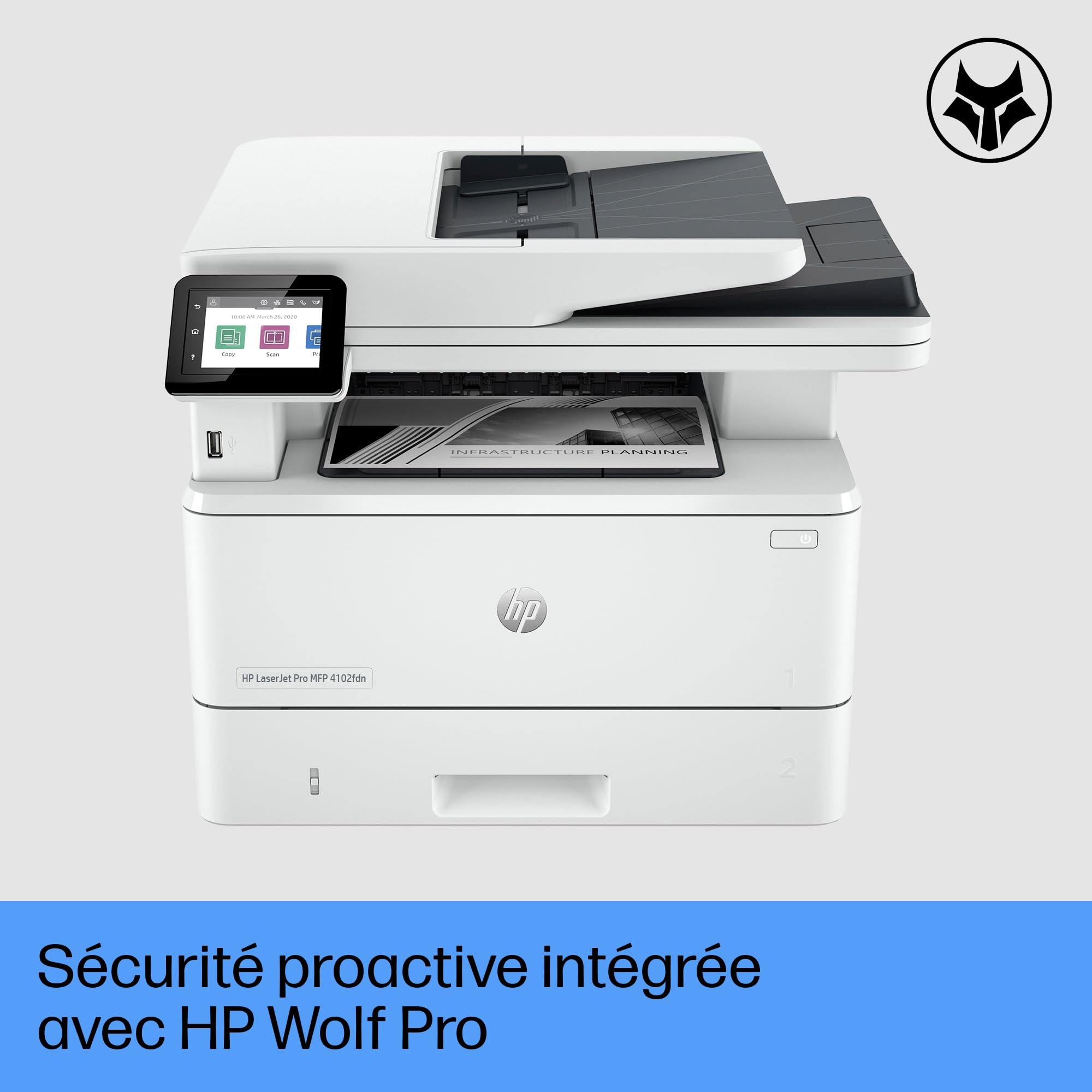 HP LaserJet Pro MFP 4102fdn, 2Z623F, imprimante Multifonction A4, Impression Automatique Recto-Verso, 42 ppm, Port USB hôte, fax, ADF, Ethernet Gigabit, Smart, Blanche