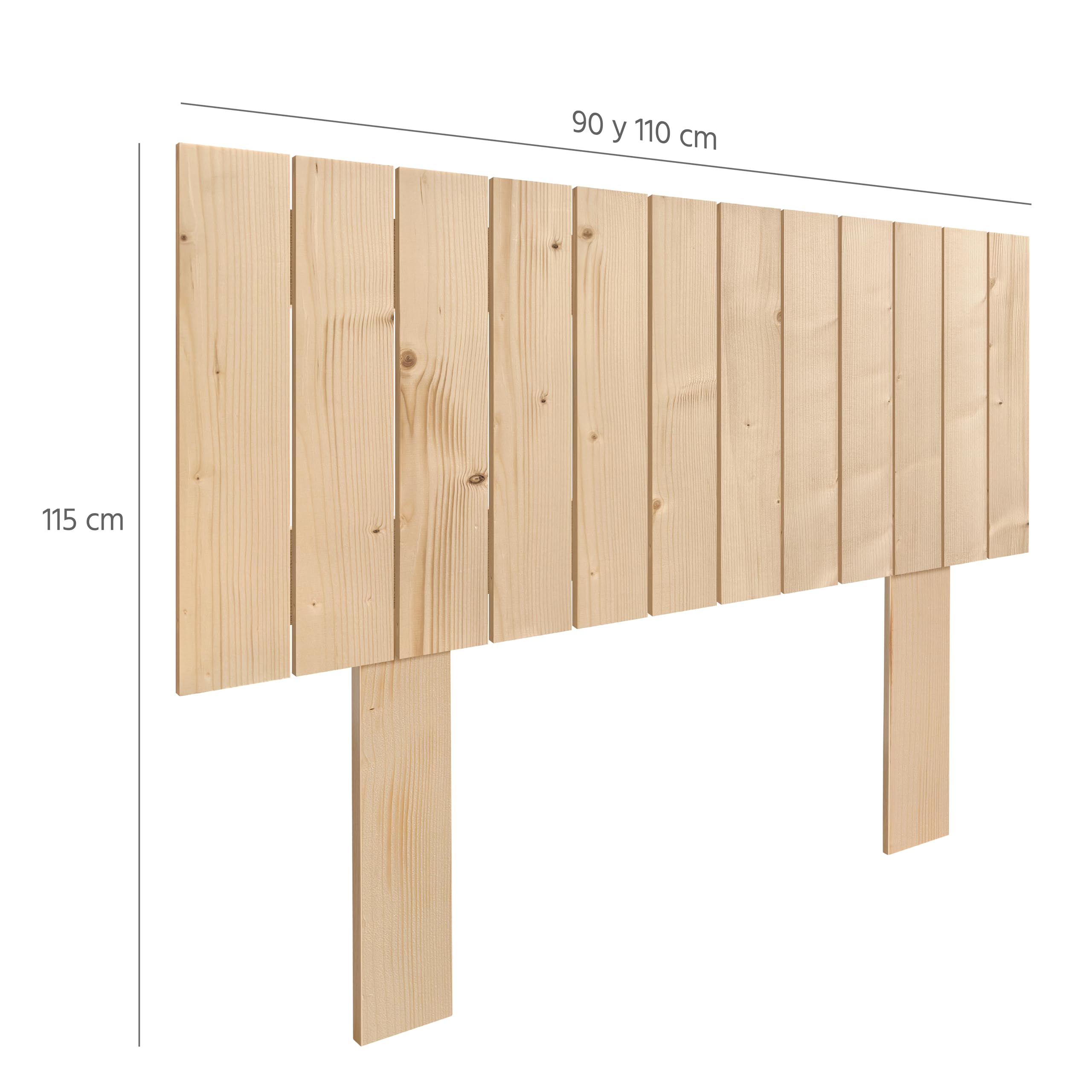 DHOME Cabecero de Madera Natural de Pino con Patas Estilo Palet Vertical Cama Palets Herrajes incluidos (110cm, Madera Natural Pino)