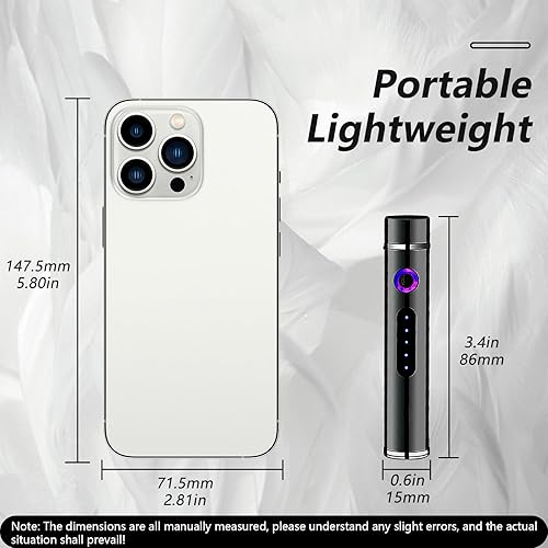 Miniatura 6 de eletric - Encendedor cilíndrico recargable por USB, resistente al viento, ligero, portátil, adecuado para llevar (negro)