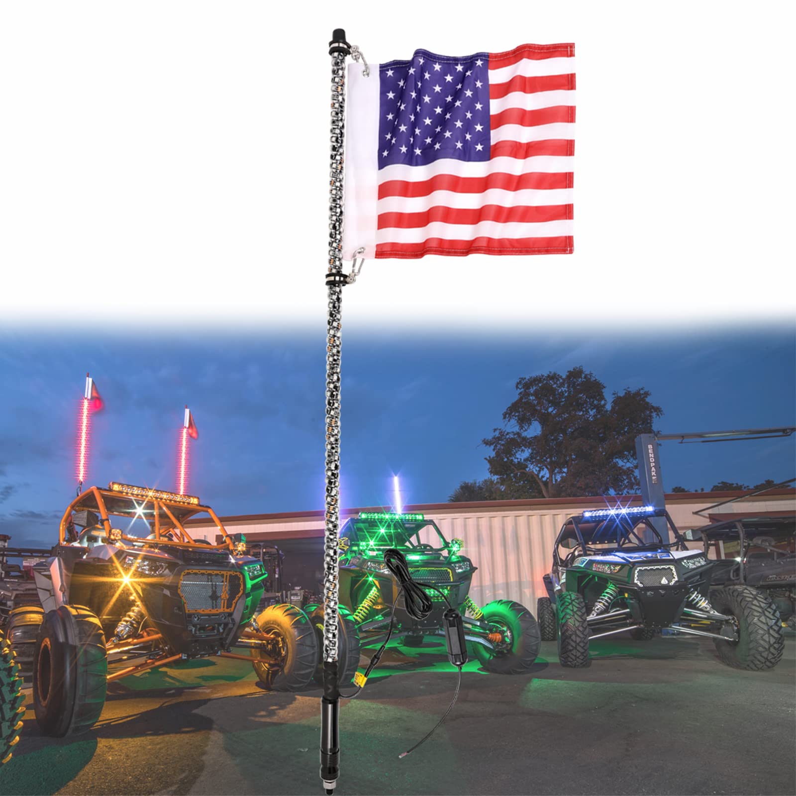 4FT LED Whip Lights RF Remote Controlled Spiral Flag Pole RGB Chase Light Whip Antenna LED Lighted Whip for ATV SXS UTV Polaris RZR Trucks Off-Road SXS Can Am Motorcycle